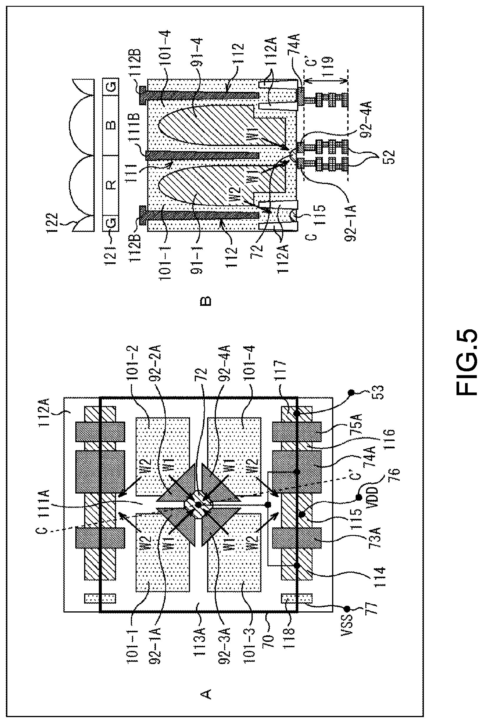 Patent US11776978 Figure 5 – Solid-state image pickup device and electronic apparatus having a separation wall between the first photodiode and the second photodiode