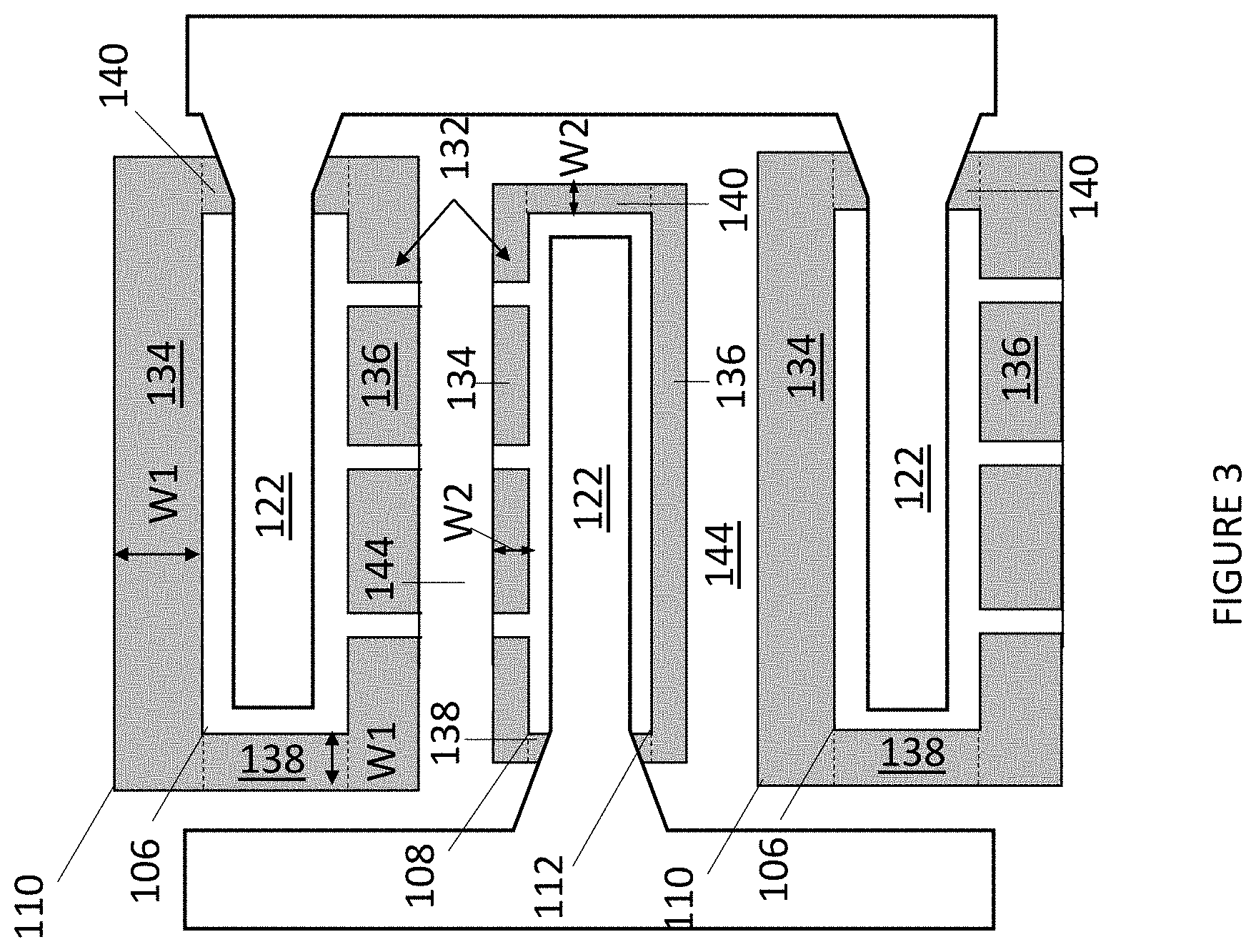 Patent US11776996 Figure 3 – ESD protection device with isolation structure layout that minimizes harmonic distortion