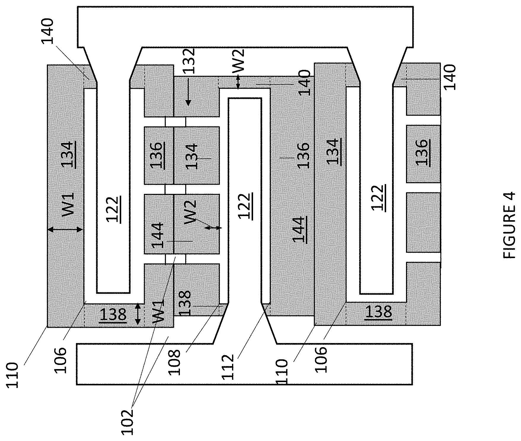 Patent US11776996 Figure 4 – ESD protection device with isolation structure layout that minimizes harmonic distortion
