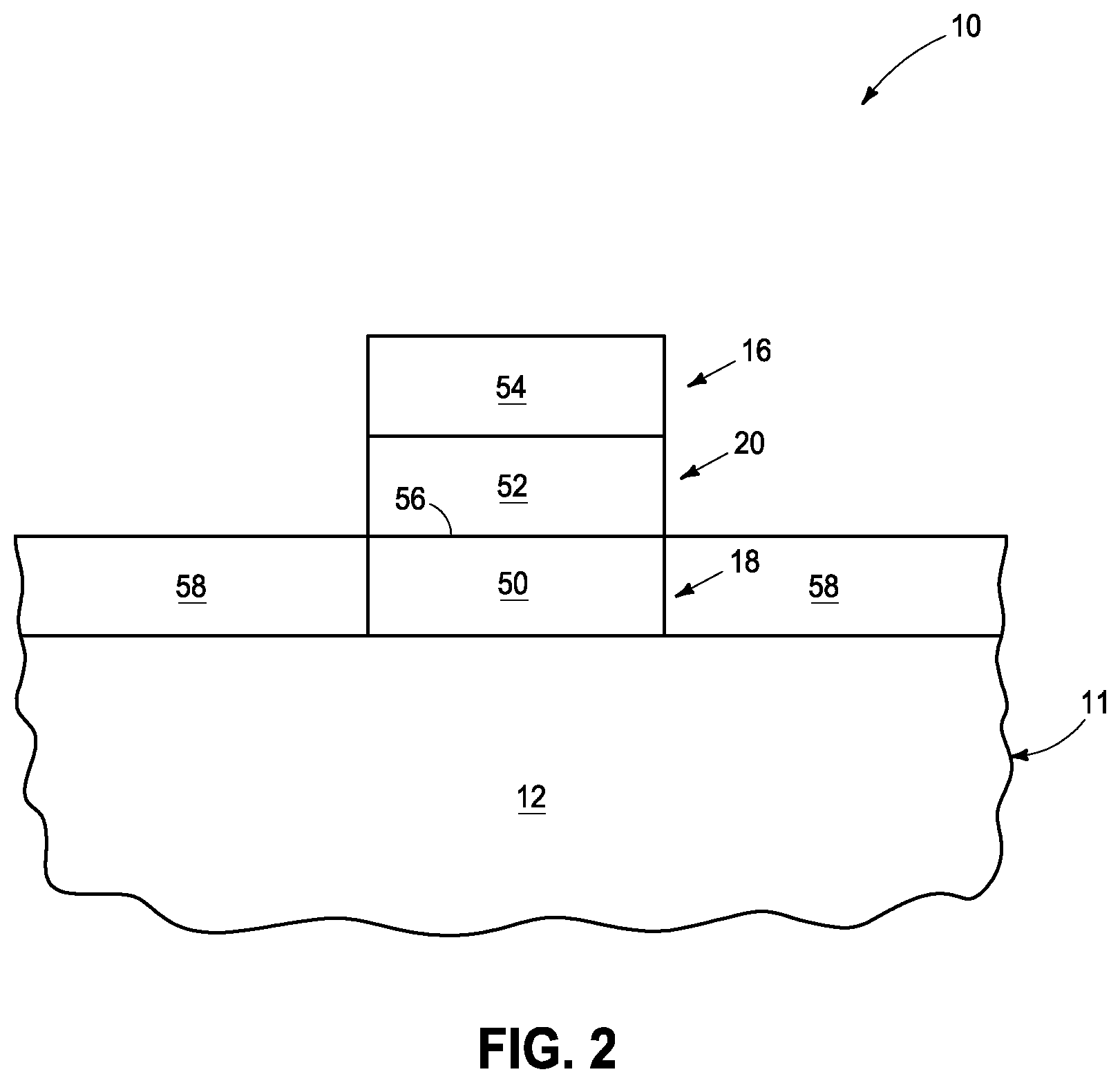 Patent US11777011 Figure 2 – Integrated circuitry, method used in the fabrication of a vertical transistor, and method used in the fabrication of integrated circuitry
