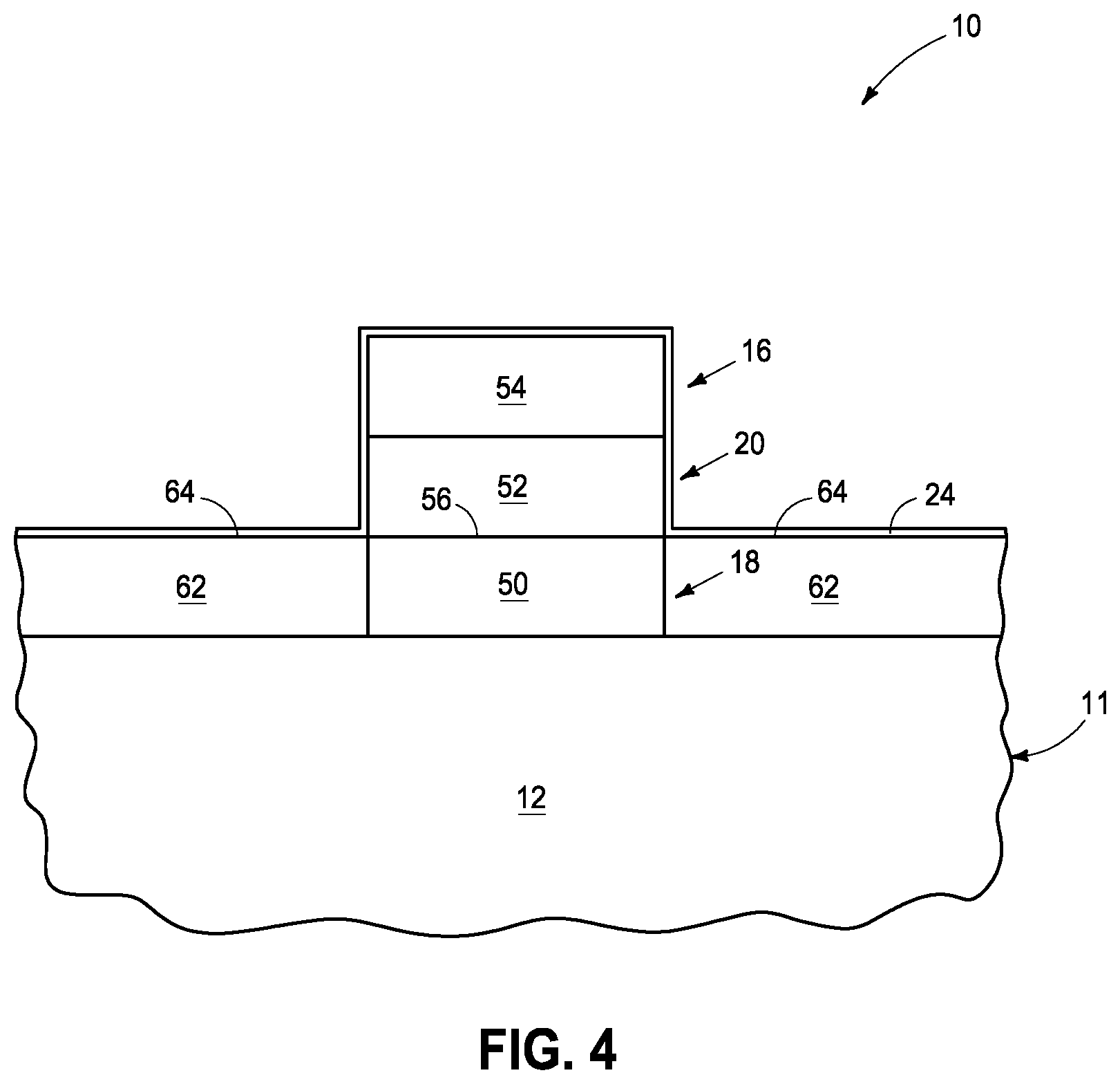 Patent US11777011 Figure 4 – Integrated circuitry, method used in the fabrication of a vertical transistor, and method used in the fabrication of integrated circuitry