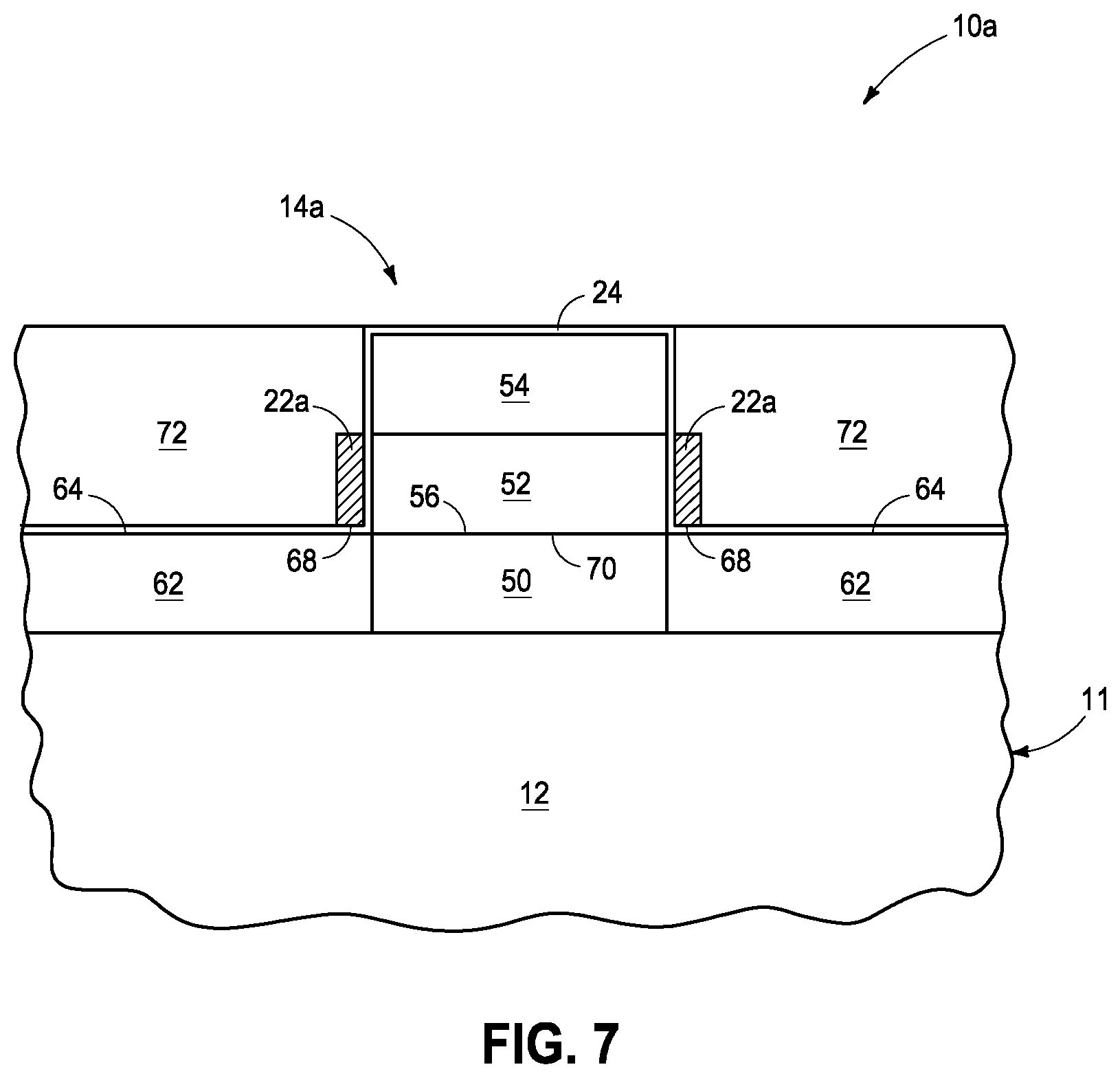 Patent US11777011 Figure 7 – Integrated circuitry, method used in the fabrication of a vertical transistor, and method used in the fabrication of integrated circuitry