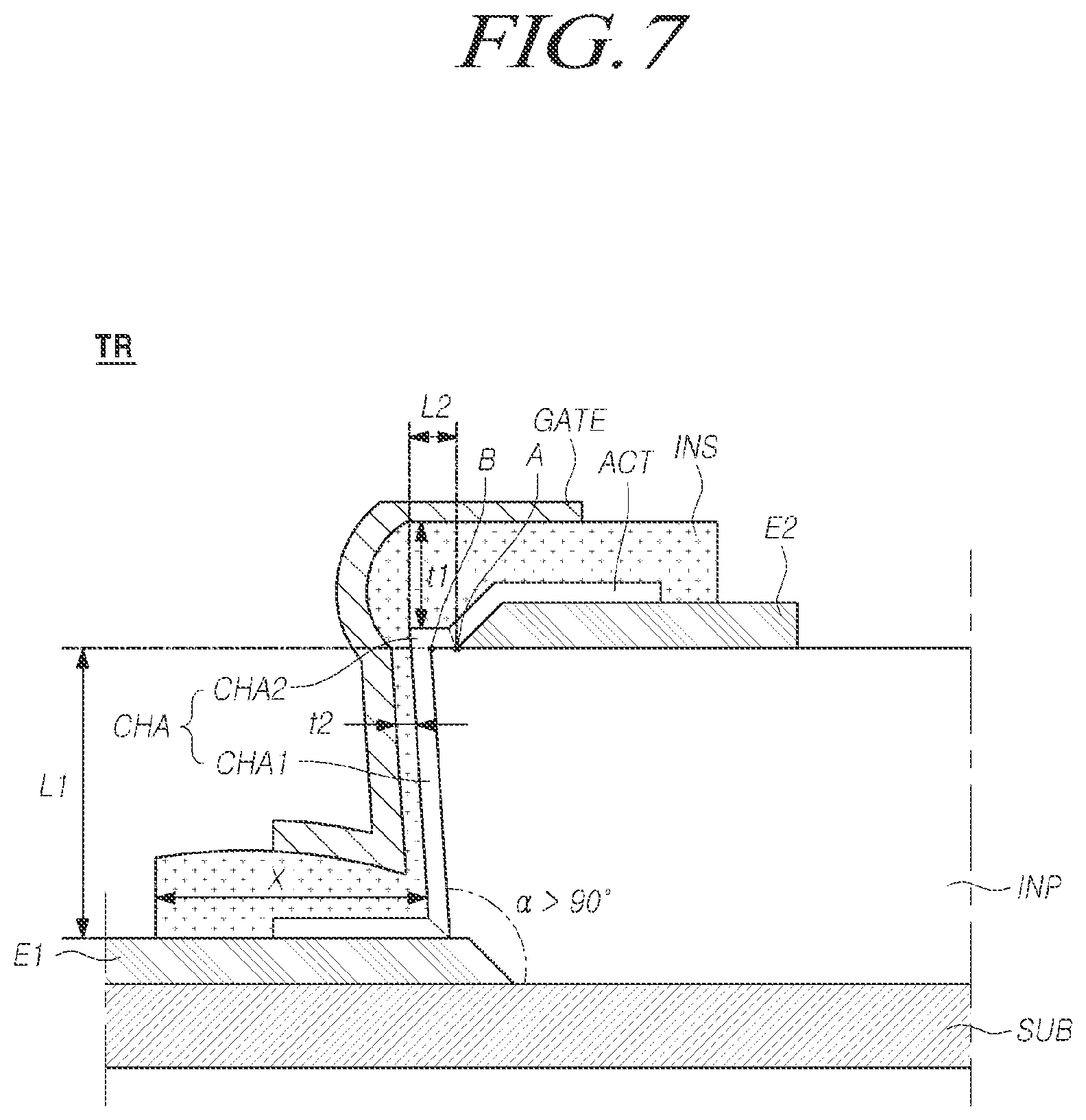Patent US11777037 Figure 7 – Transistor having vertical structure and electric device