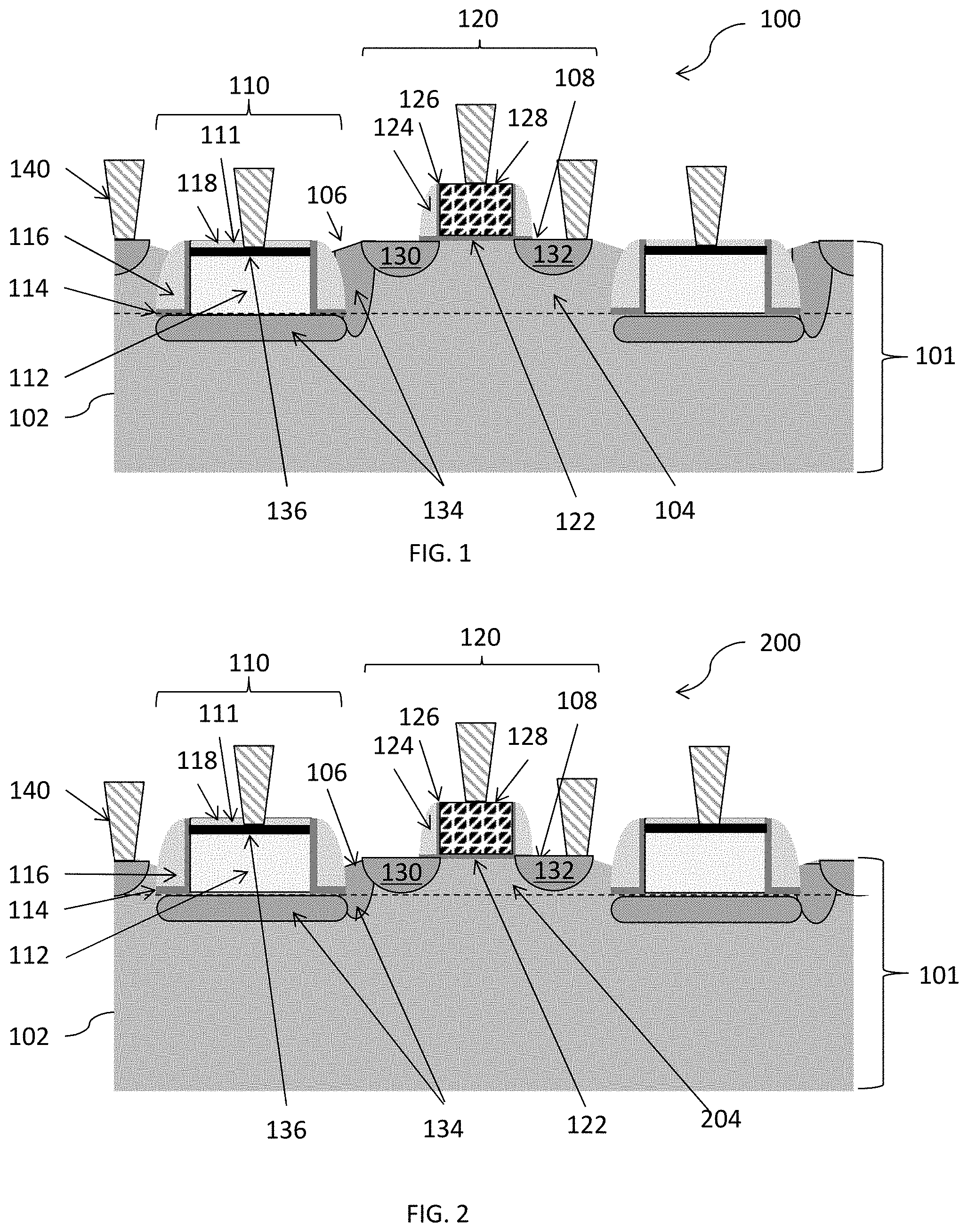 Patent US11777043 Figure 1 – Photodetectors with substrate extensions adjacent photodiodes