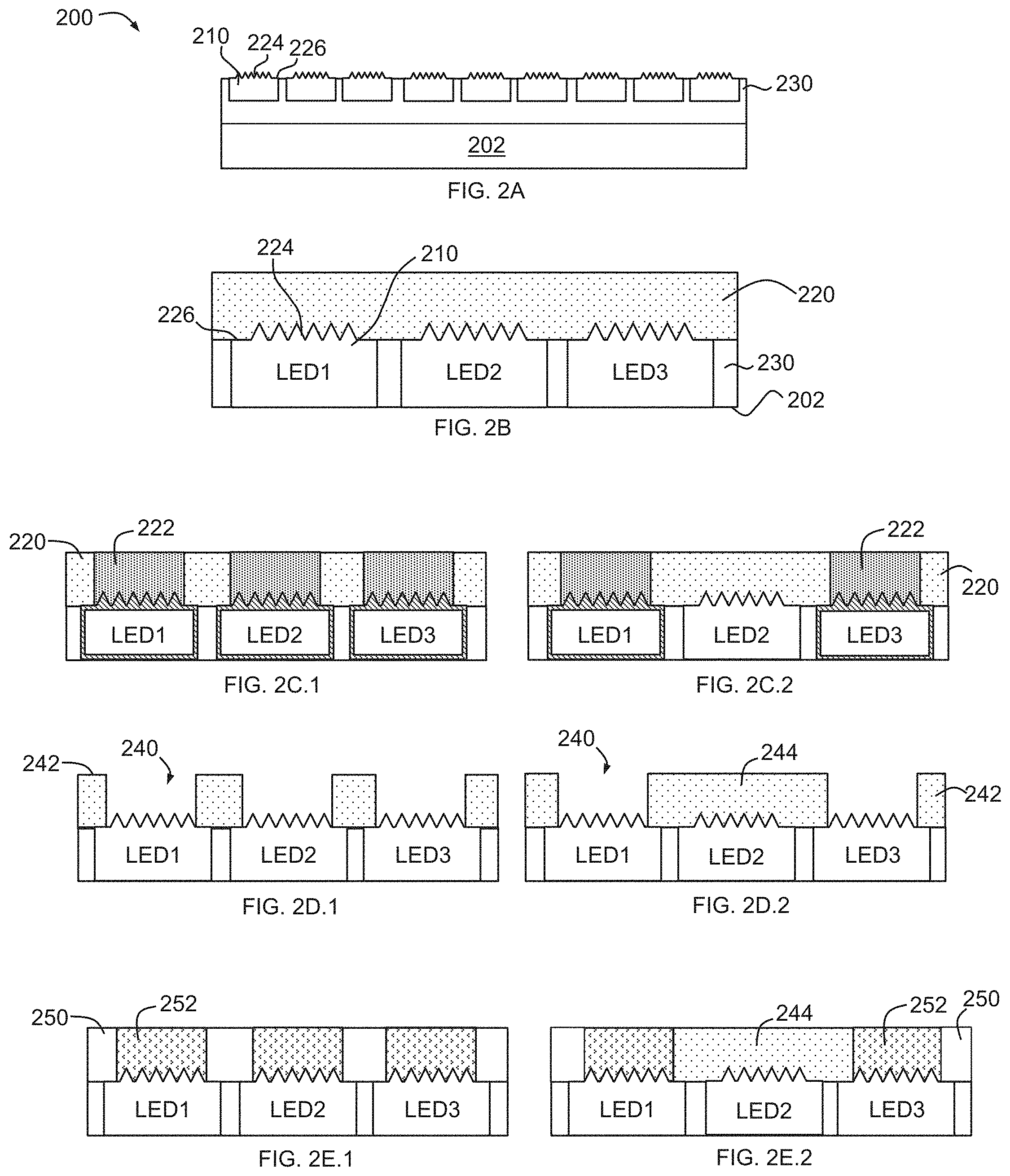 Patent US11777059 Figure 2 – Pixelated light-emitting diode for self-aligned photoresist patterning