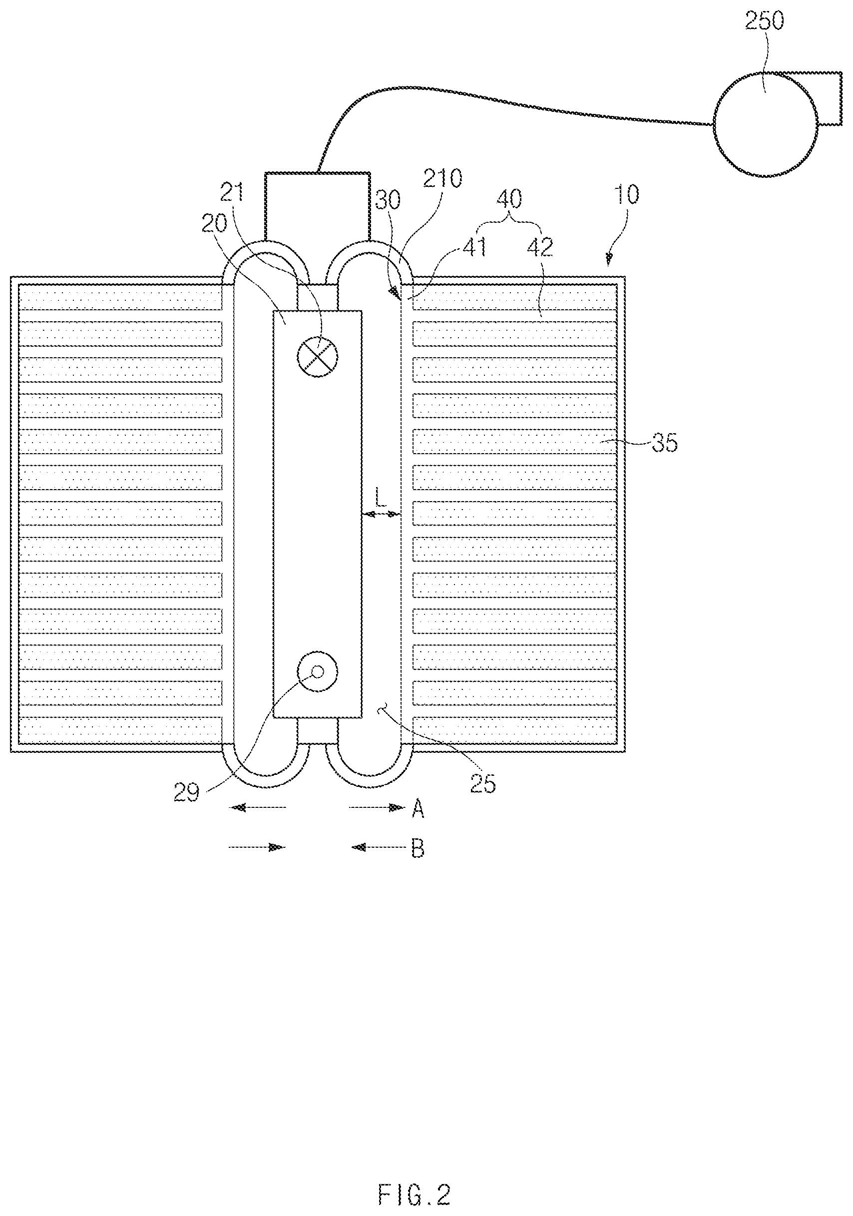 Patent US11777112 Figure 2 – Heat exchange apparatus for cooling water of fuel cell and fuel cell system including the same