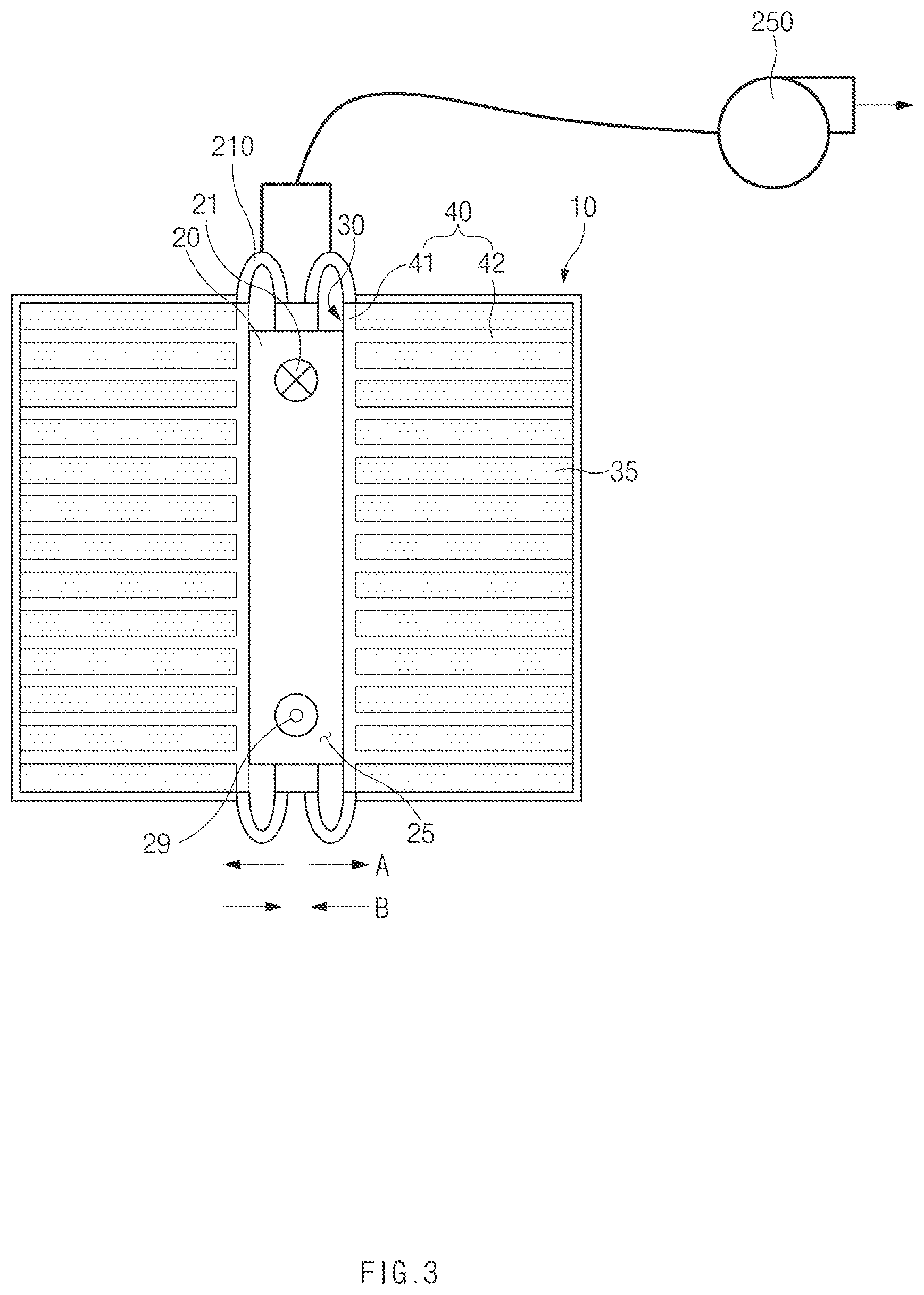 Patent US11777112 Figure 3 – Heat exchange apparatus for cooling water of fuel cell and fuel cell system including the same