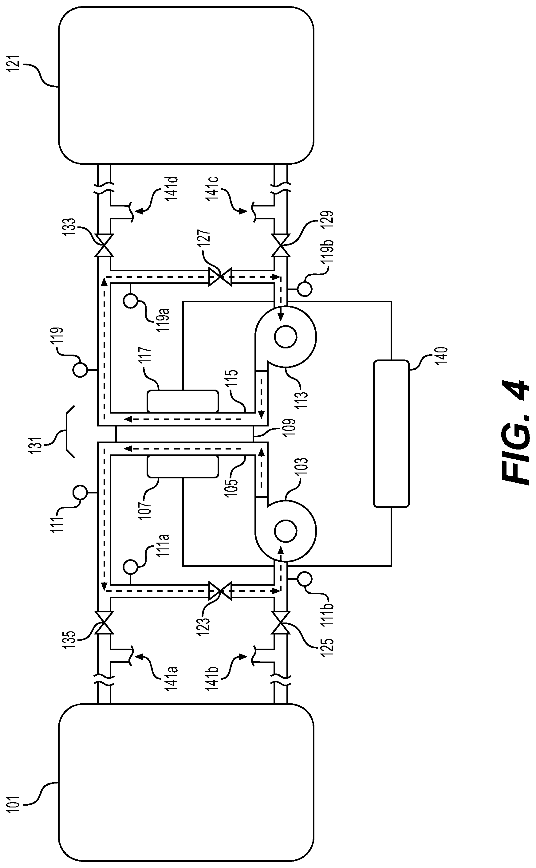 Patent US11777128 Figure 4 – Flow battery with a dynamic fluidic network