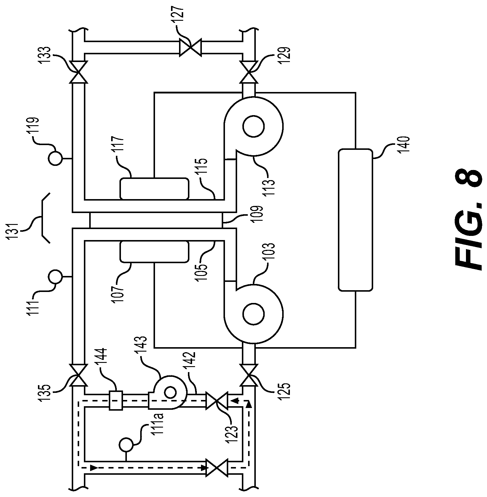 Patent US11777128 Figure 8 – Flow battery with a dynamic fluidic network