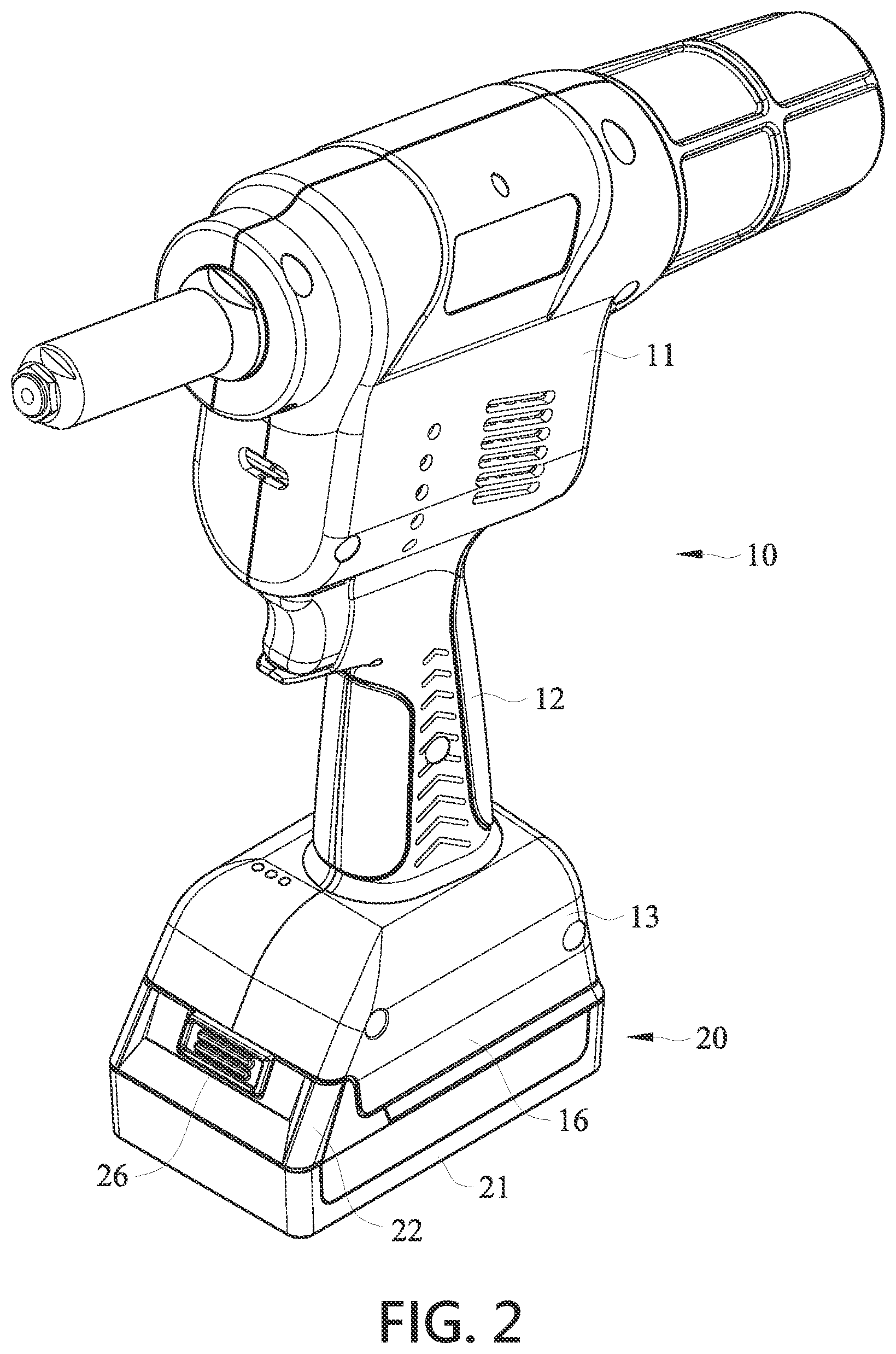 Patent US11777171 Figure 2 – Buckling structure for a battery of a handheld power tool