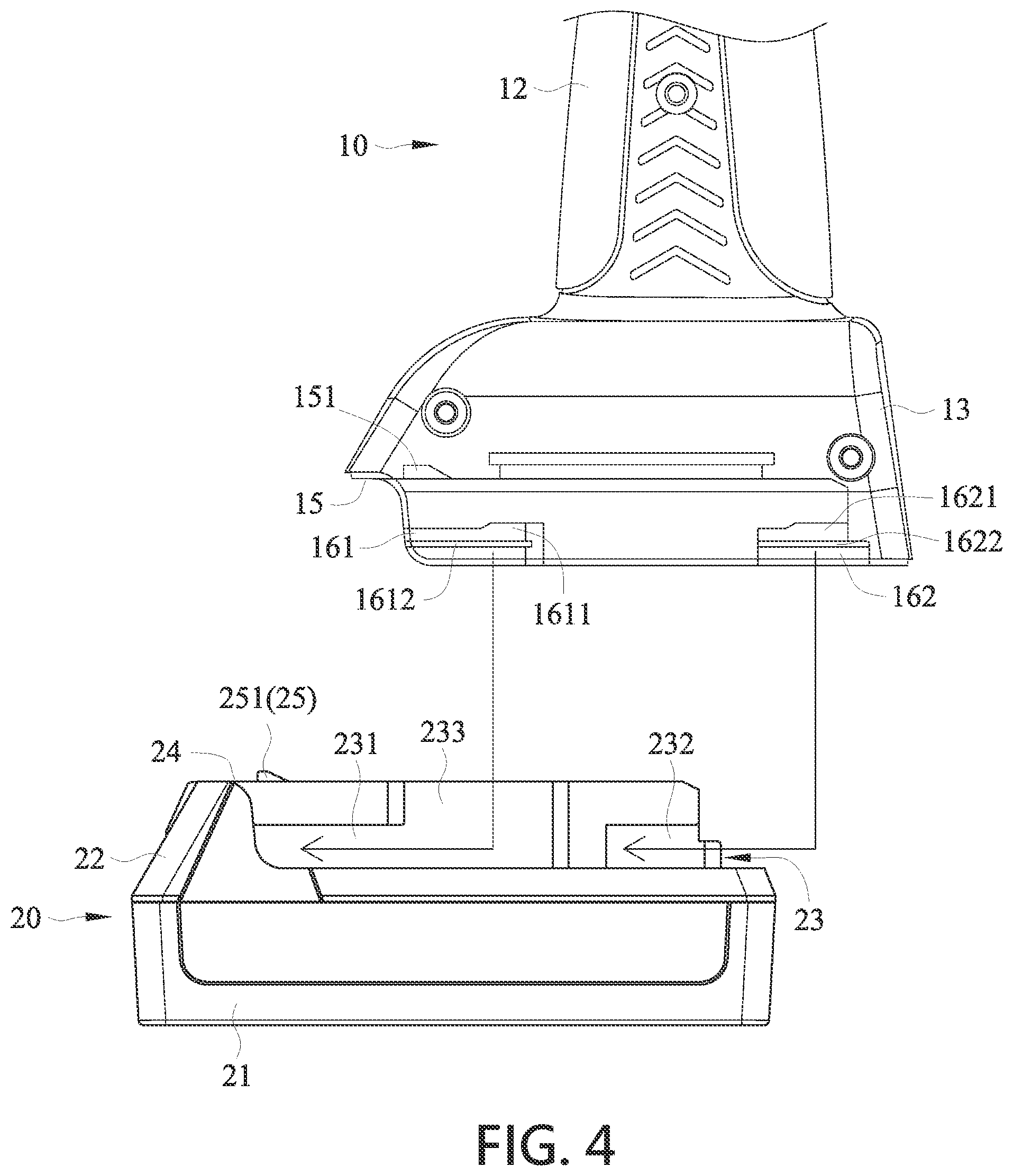 Patent US11777171 Figure 4 – Buckling structure for a battery of a handheld power tool