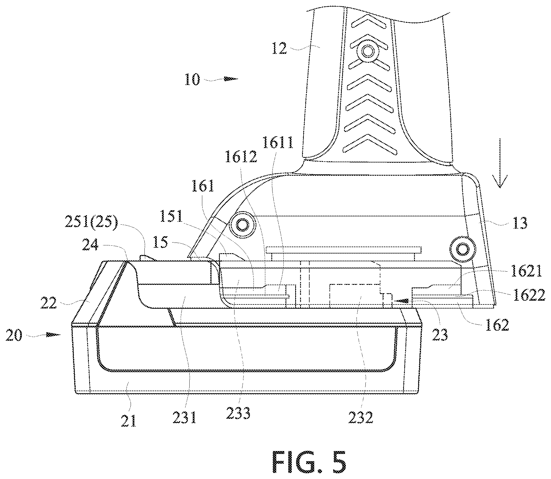 Patent US11777171 Figure 5 – Buckling structure for a battery of a handheld power tool