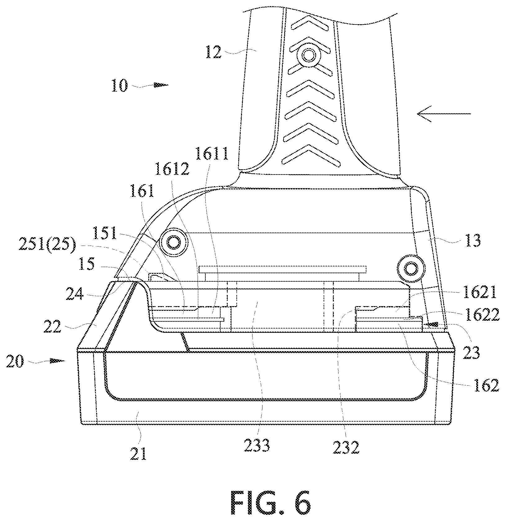 Patent US11777171 Figure 6 – Buckling structure for a battery of a handheld power tool