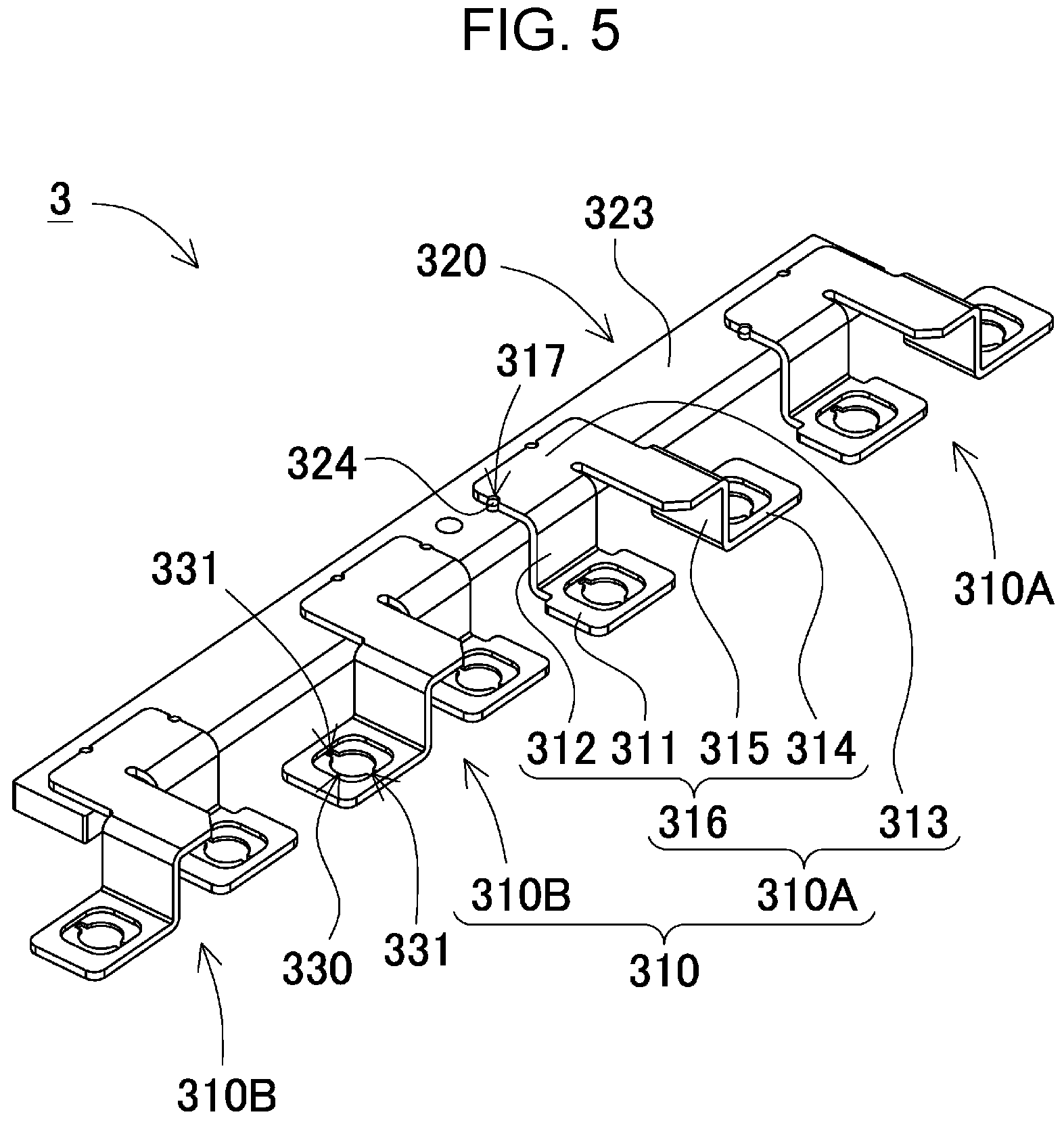 Patent US11777178 Figure 5 – Battery module, vehicle provided with same, and bus bar