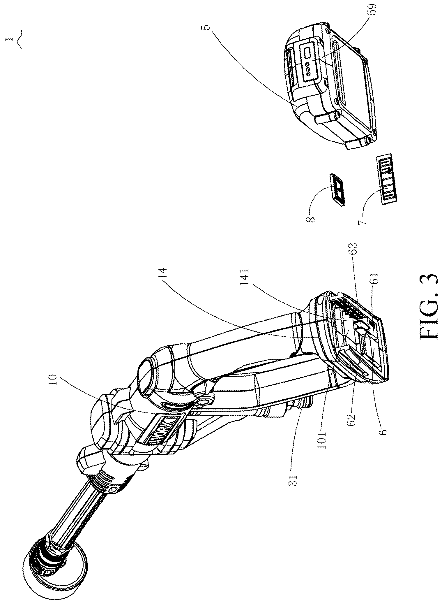 Patent US11777180 Figure 3 – Battery pack and power tool assembly
