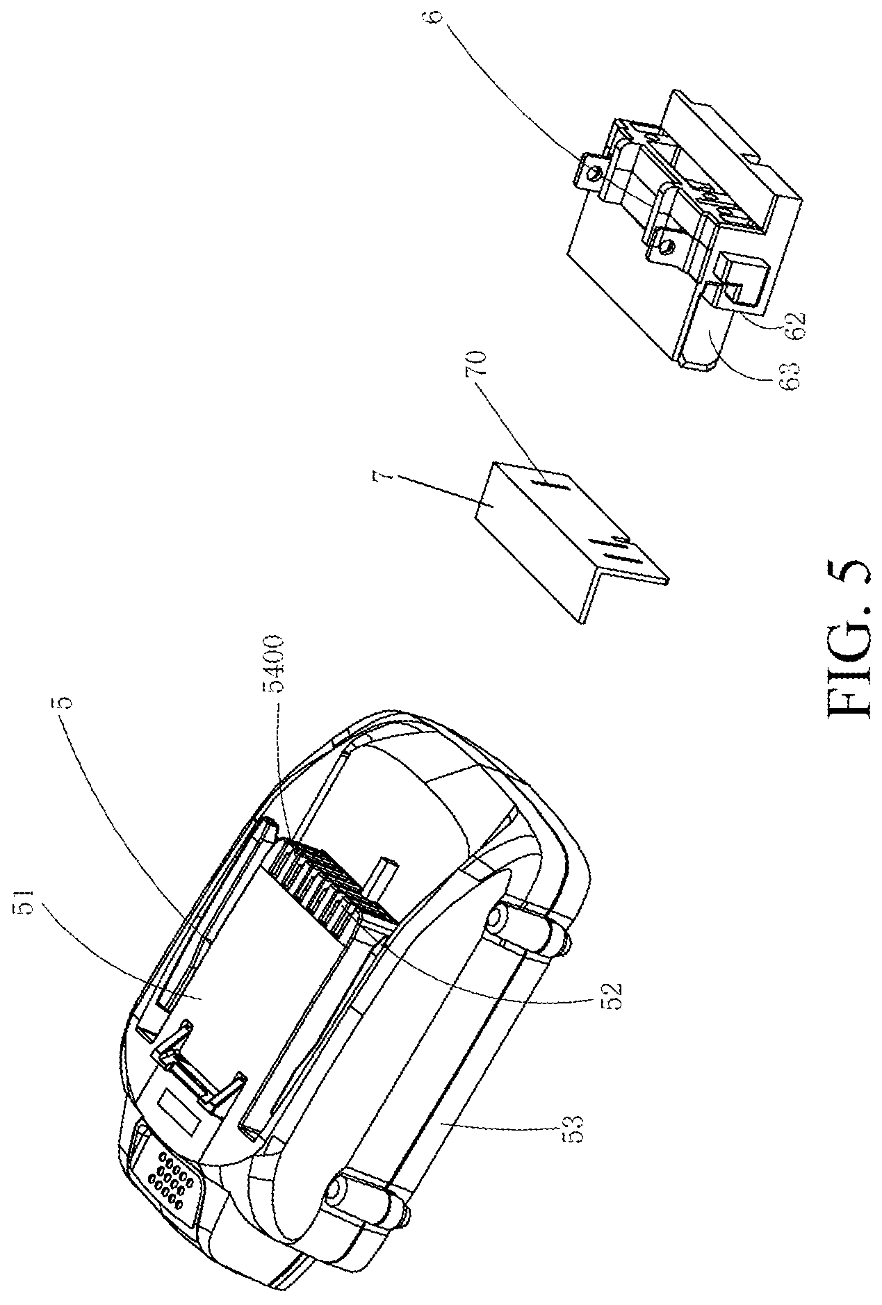 Patent US11777180 Figure 5 – Battery pack and power tool assembly