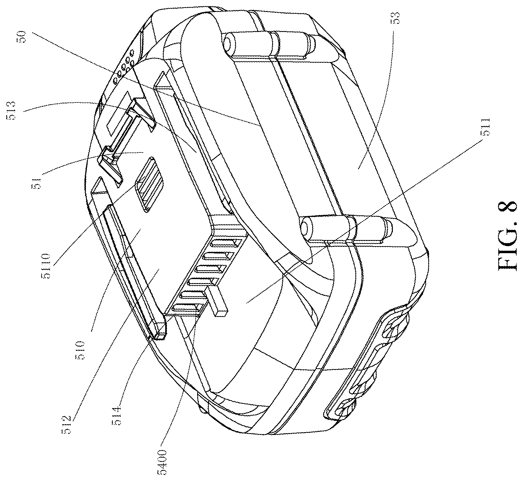 Patent US11777180 Figure 8 – Battery pack and power tool assembly