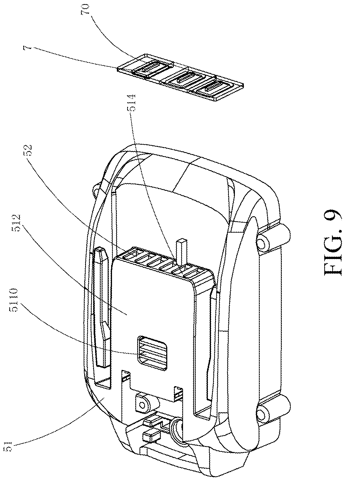 Patent US11777180 Figure 9 – Battery pack and power tool assembly