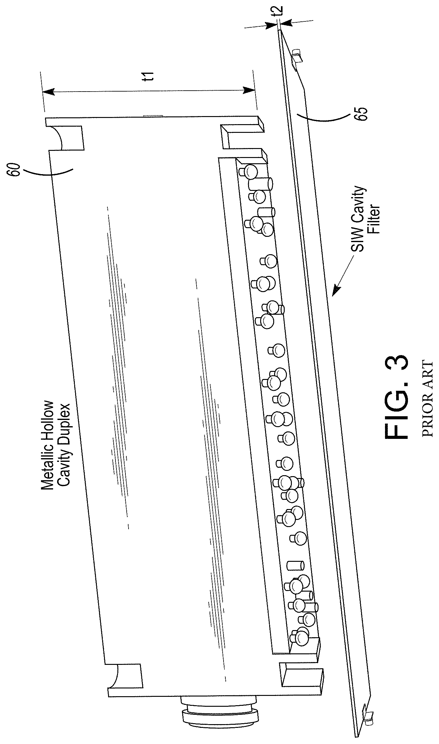 Patent US11777186 Figure 2 – Front-end module comprising front-end components and a substrate integrated waveguide filter formed on a printed circuit board