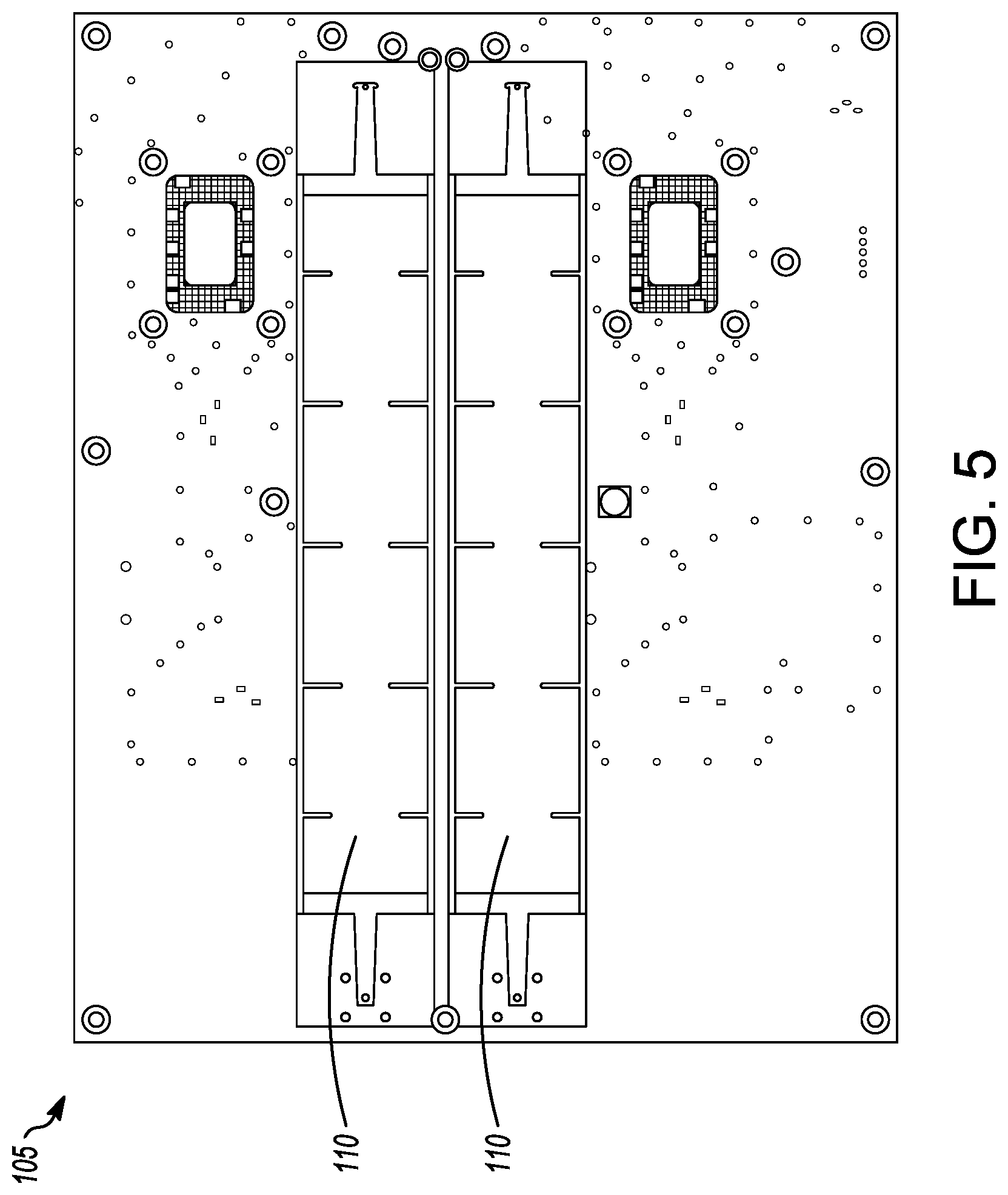 Patent US11777186 Figure 4 – Front-end module comprising front-end components and a substrate integrated waveguide filter formed on a printed circuit board