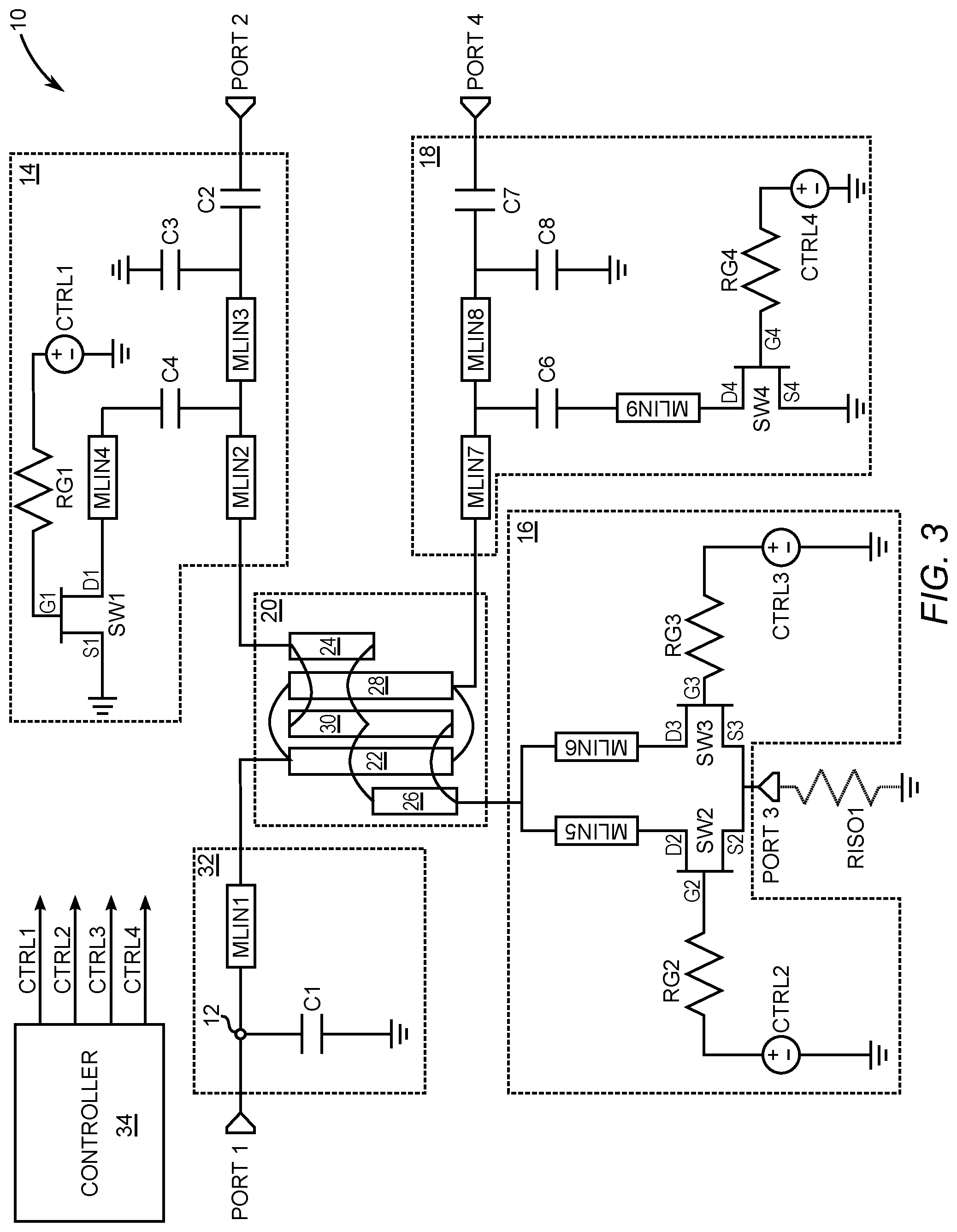 Patent US11777187 Figure 3 – Reconfigurable quadrature coupler