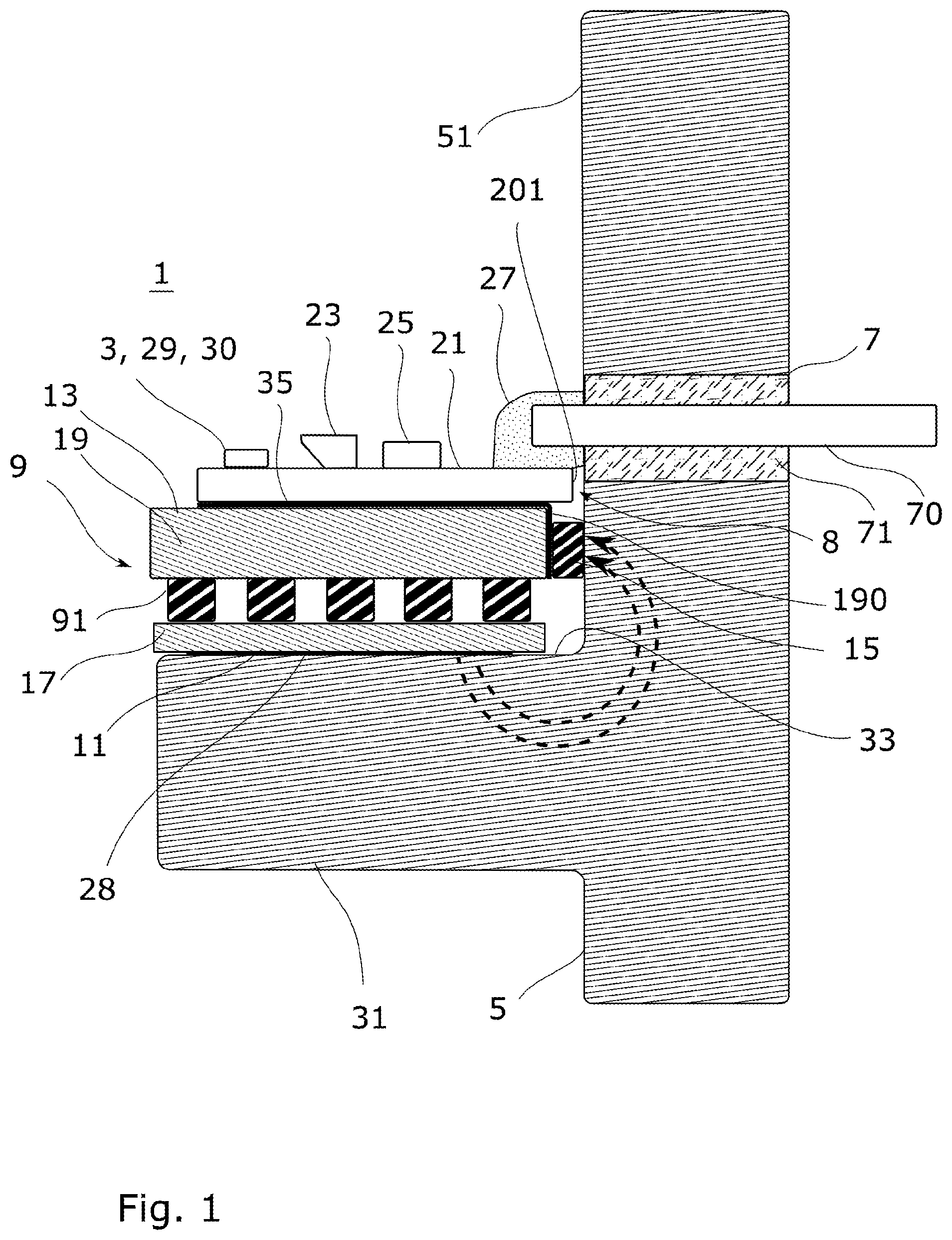 Patent US11777189 Figure 1 – Header for a package including an electronic component for radio frequency signal transmission