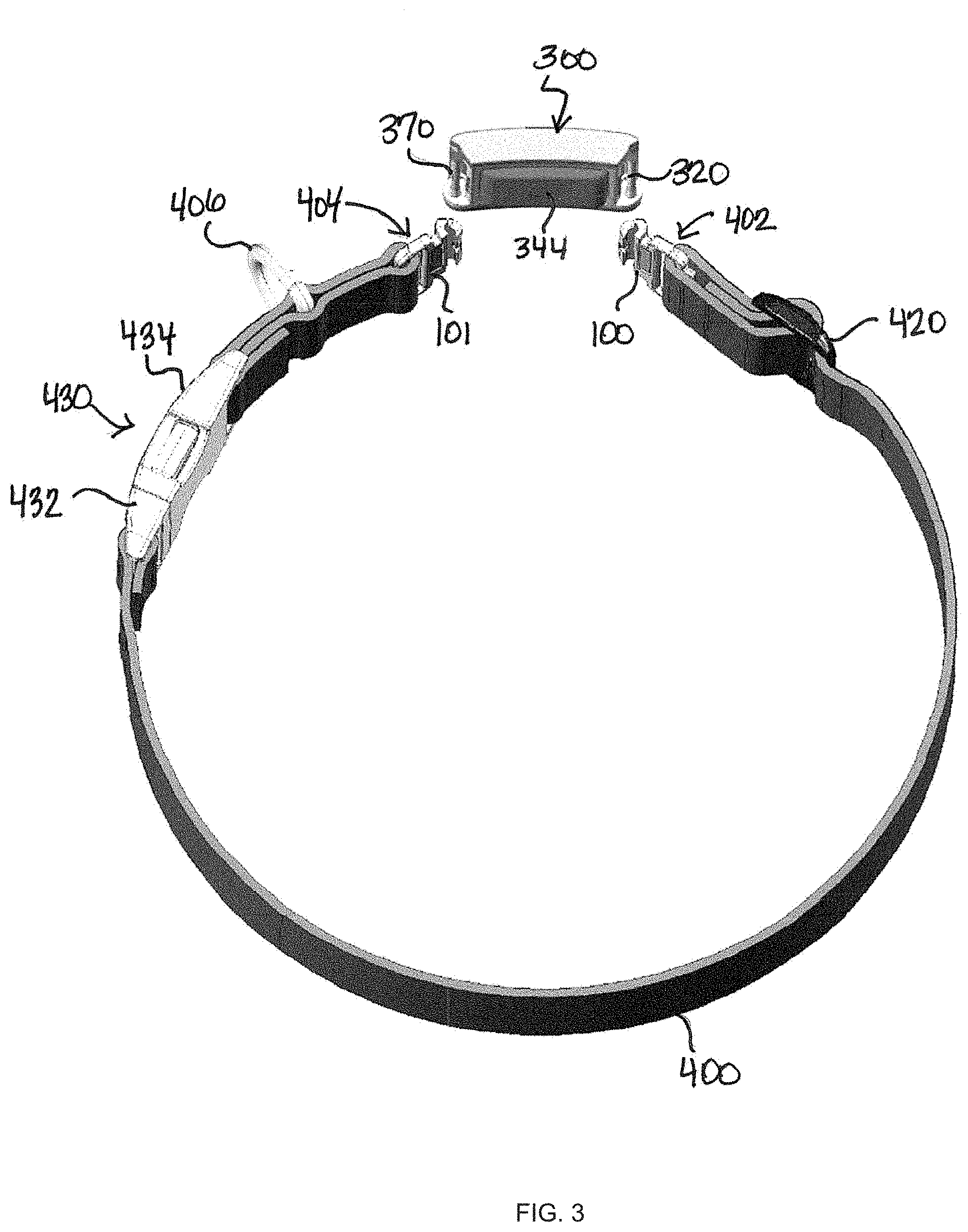 Patent US11777196 Figure 3 – Apparatus and methods for wireless communications antenna included within a wearable electronic device