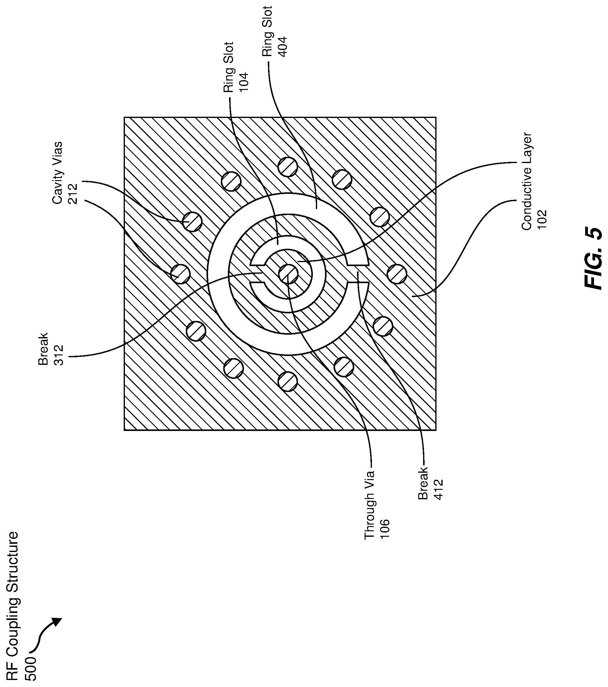 Patent US11777201 Figure 5 – Apparatus, system, and method for transferring radio frequency signals between waveguides and radiating elements in antennas