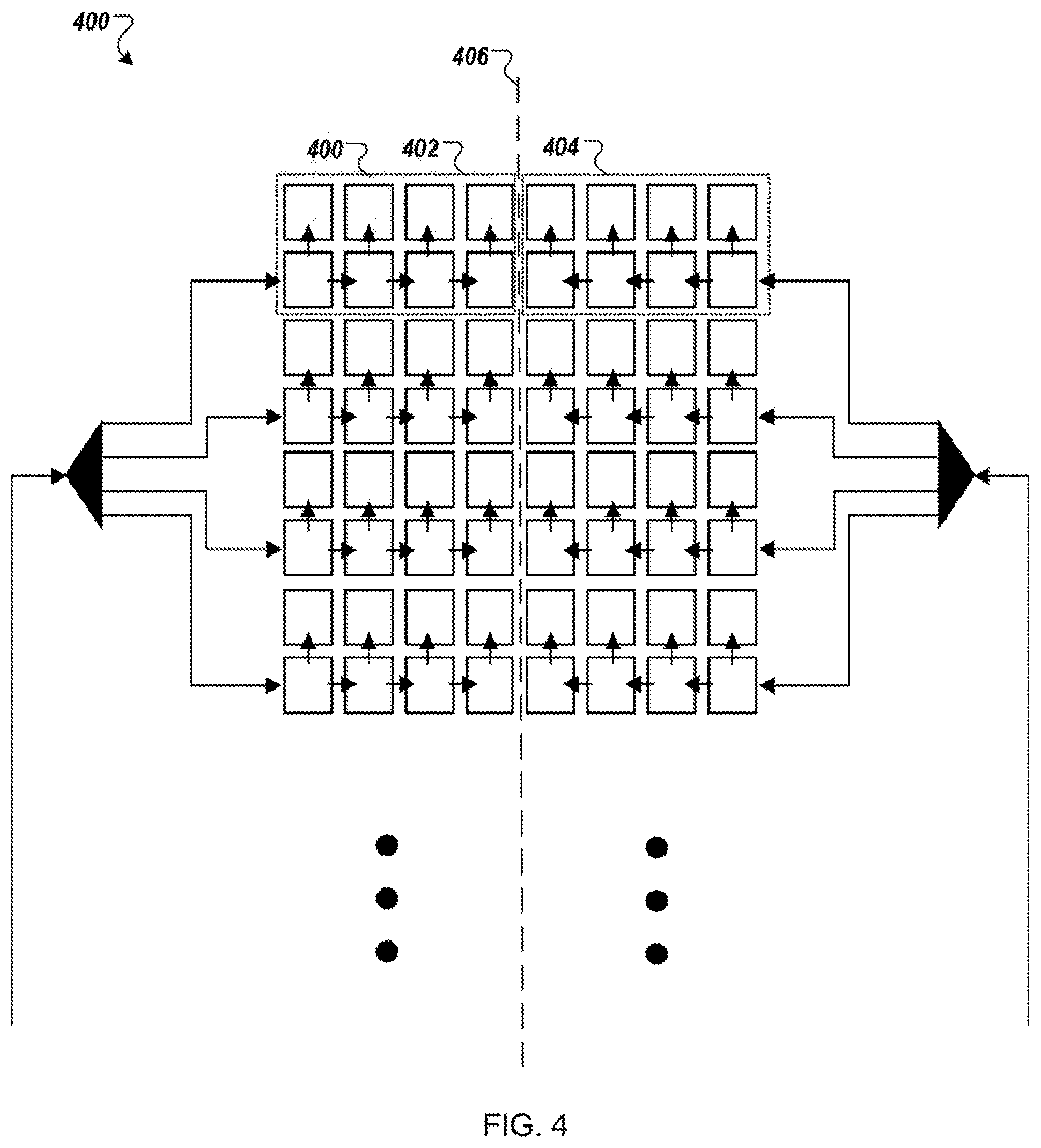 Patent US11777209 Figure 4 – Phased array antenna using series-fed sub-arrays