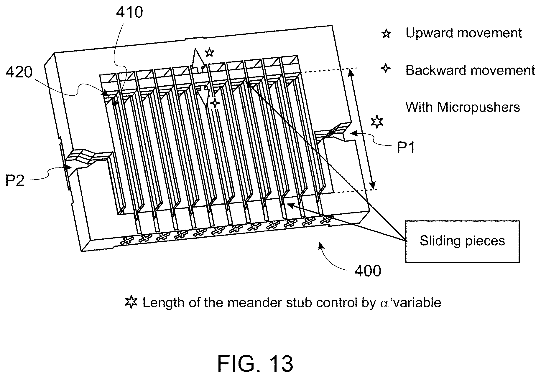 Patent US11777223 Figure 12 – Meandered slotted waveguide for a leaky wave antenna, and a leaky wave antenna