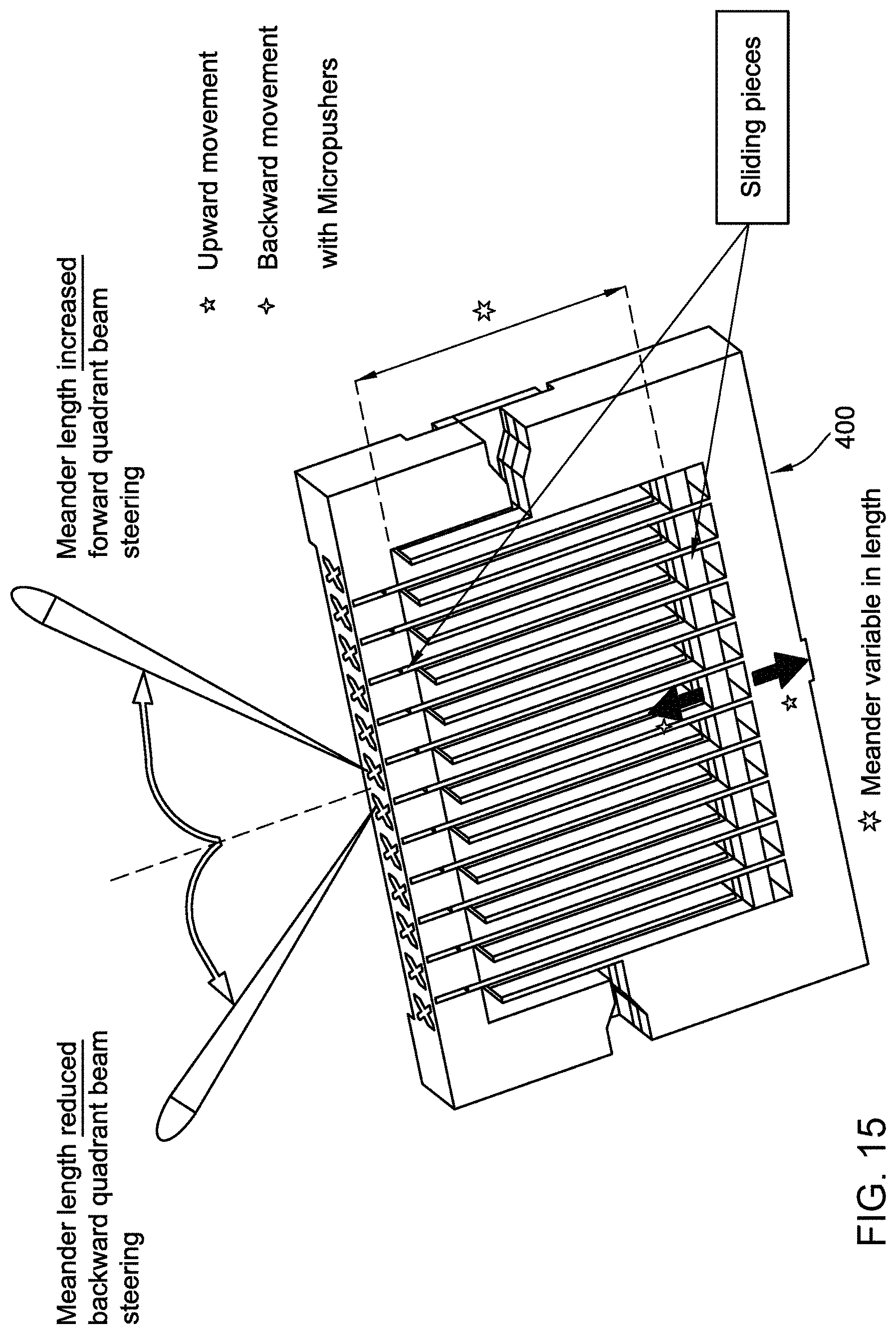 Patent US11777223 Figure 14 – Meandered slotted waveguide for a leaky wave antenna, and a leaky wave antenna