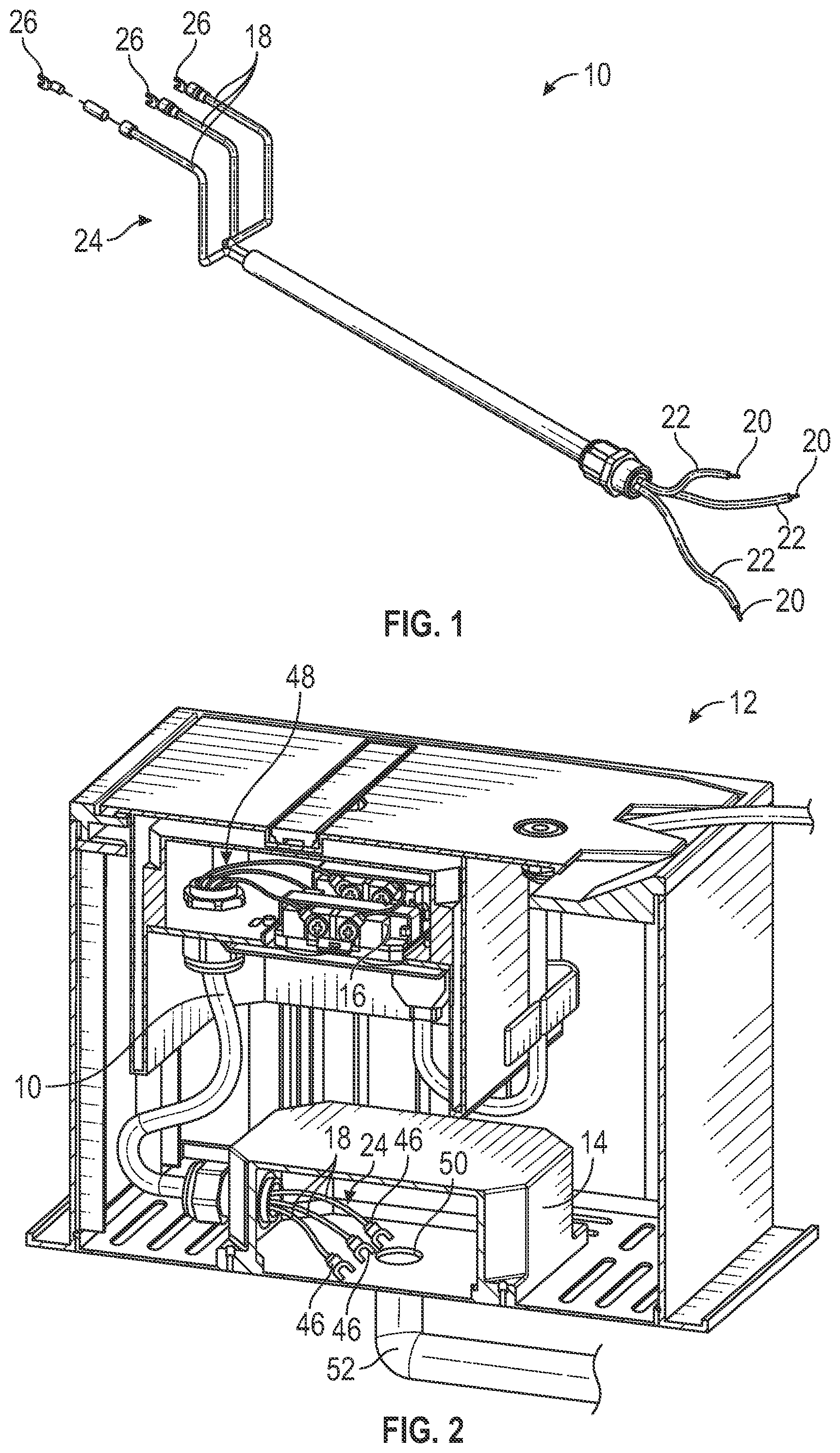 Patent US11777234 Figure 1 – Outdoor electrical box cord and method of making an outdoor electrical box cord