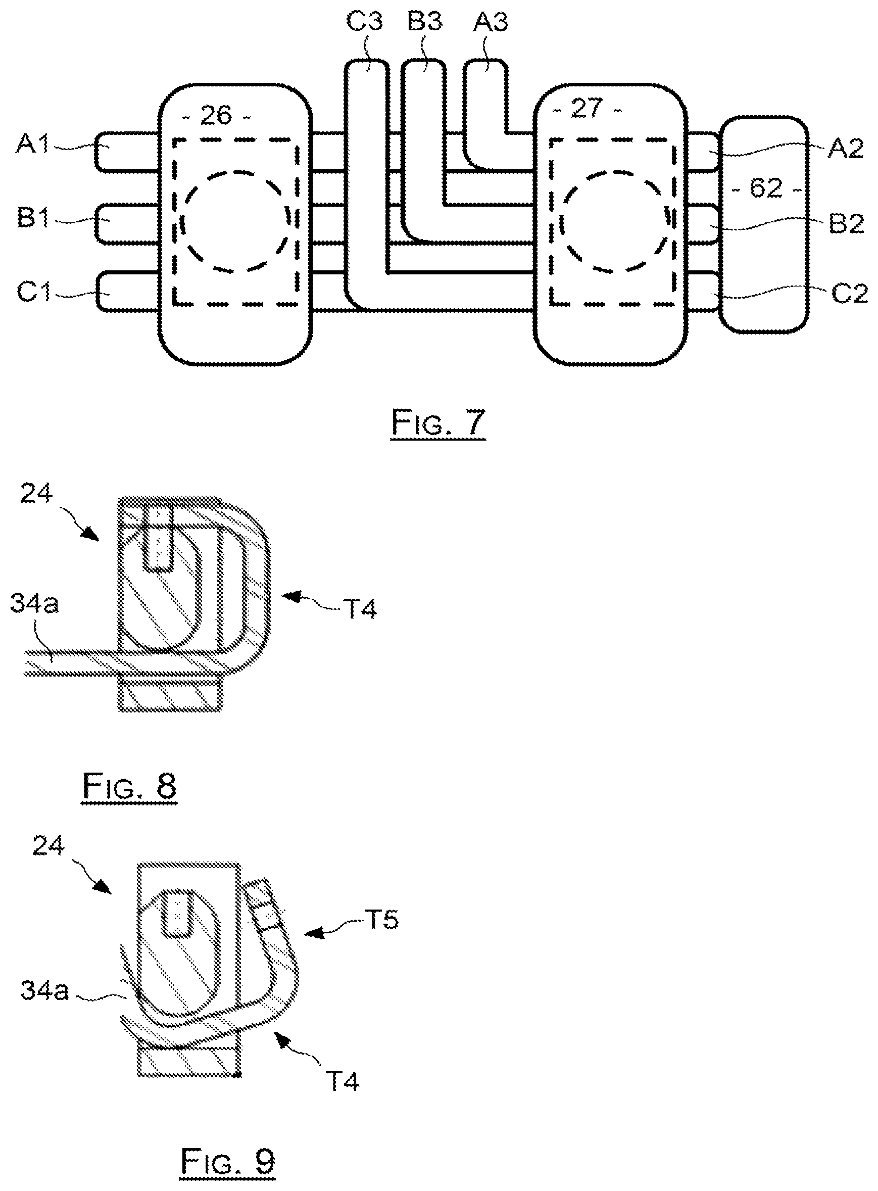 Patent US11777235 Figure 4 – Electrical distribution module comprising pedestals jointly supporting power bars and power components