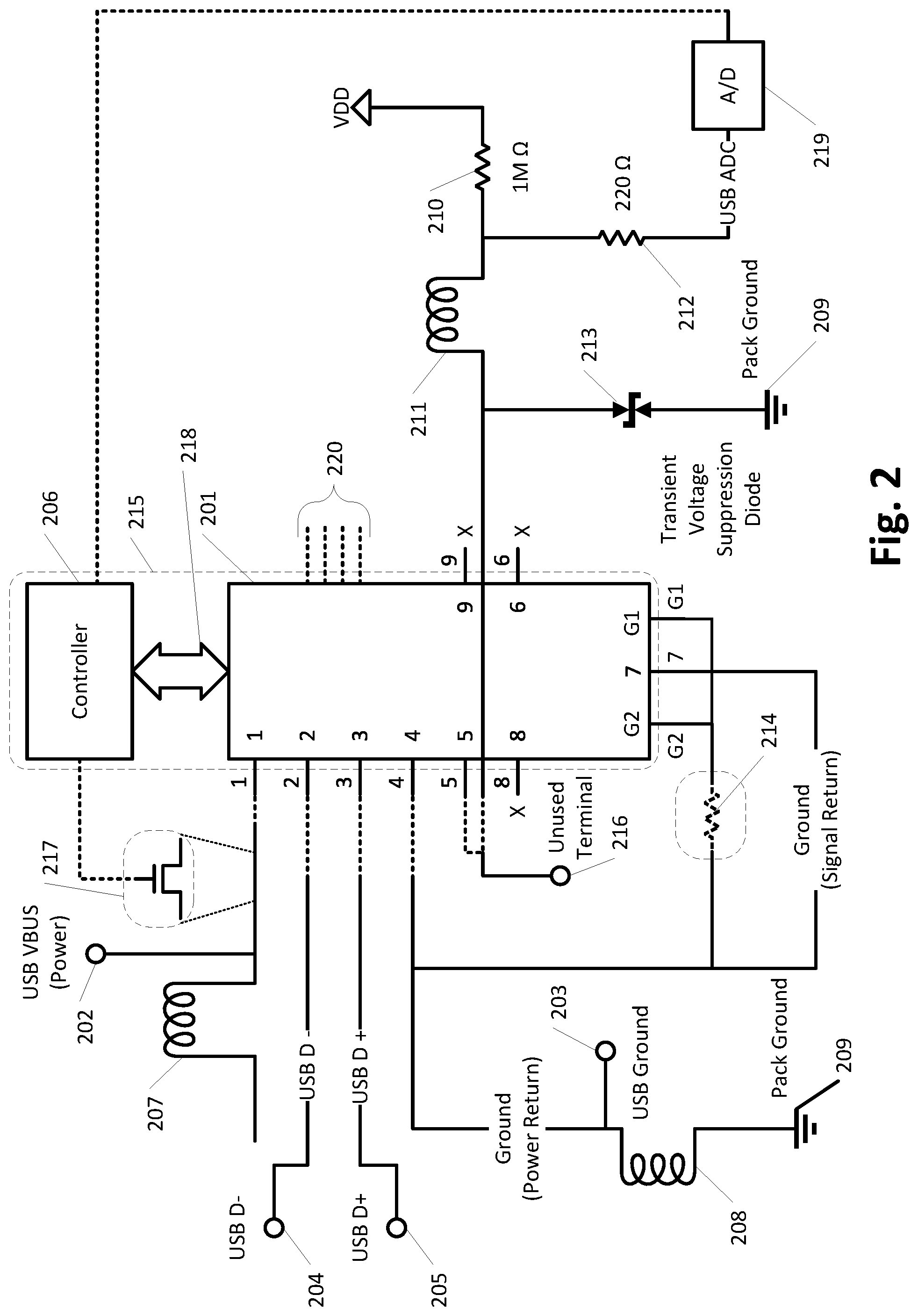 Patent US11777237 Figure 2 – Disconnecting power from external USB connectors of conformable wearable battery packs in the presence of conducting fluids