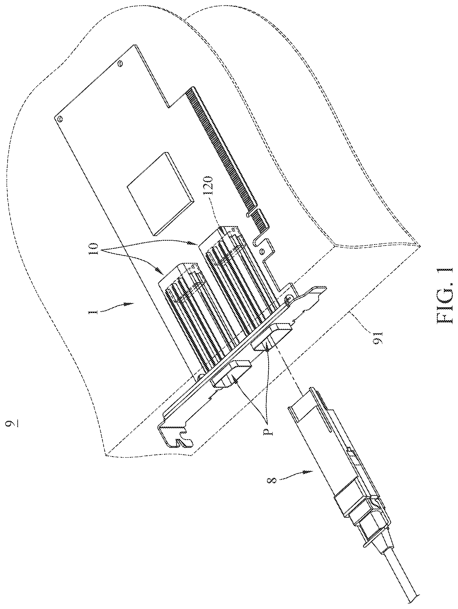Patent US11777238 Figure 1 – Receptacle assembly, interface card, and electronic device having the same