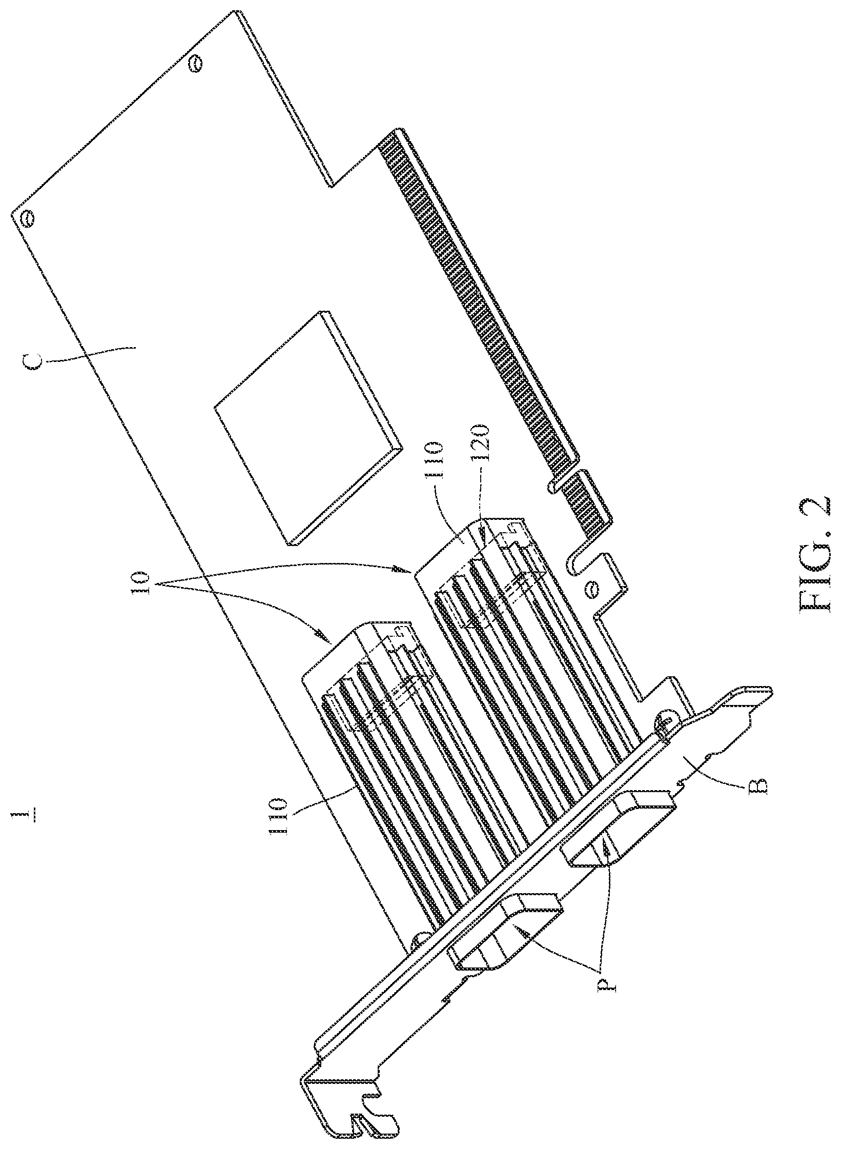 Patent US11777238 Figure 2 – Receptacle assembly, interface card, and electronic device having the same