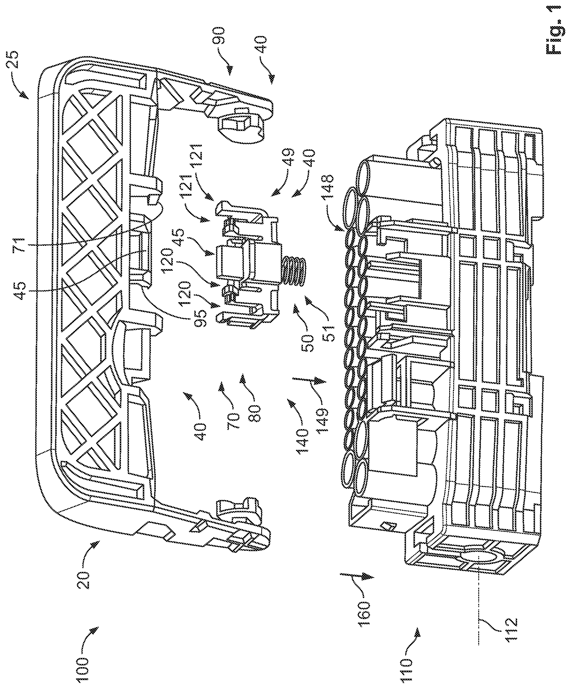Patent US11777247 Figure 1 – Housing assembly for a connector, method for releasing a connection between a connector and a mating connector