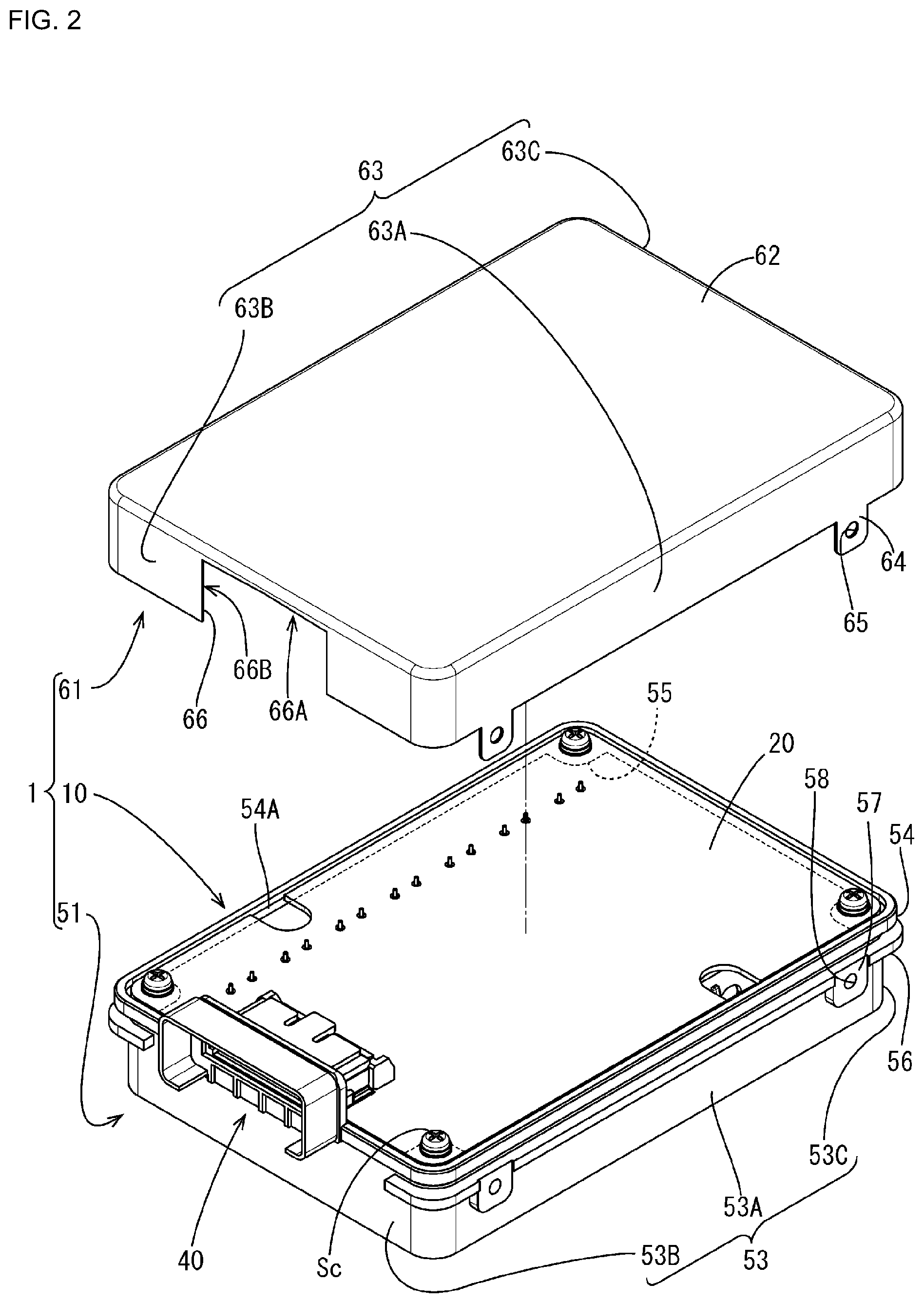 Patent US11777249 Figure 2 – Electrical connection box with a waterproof member