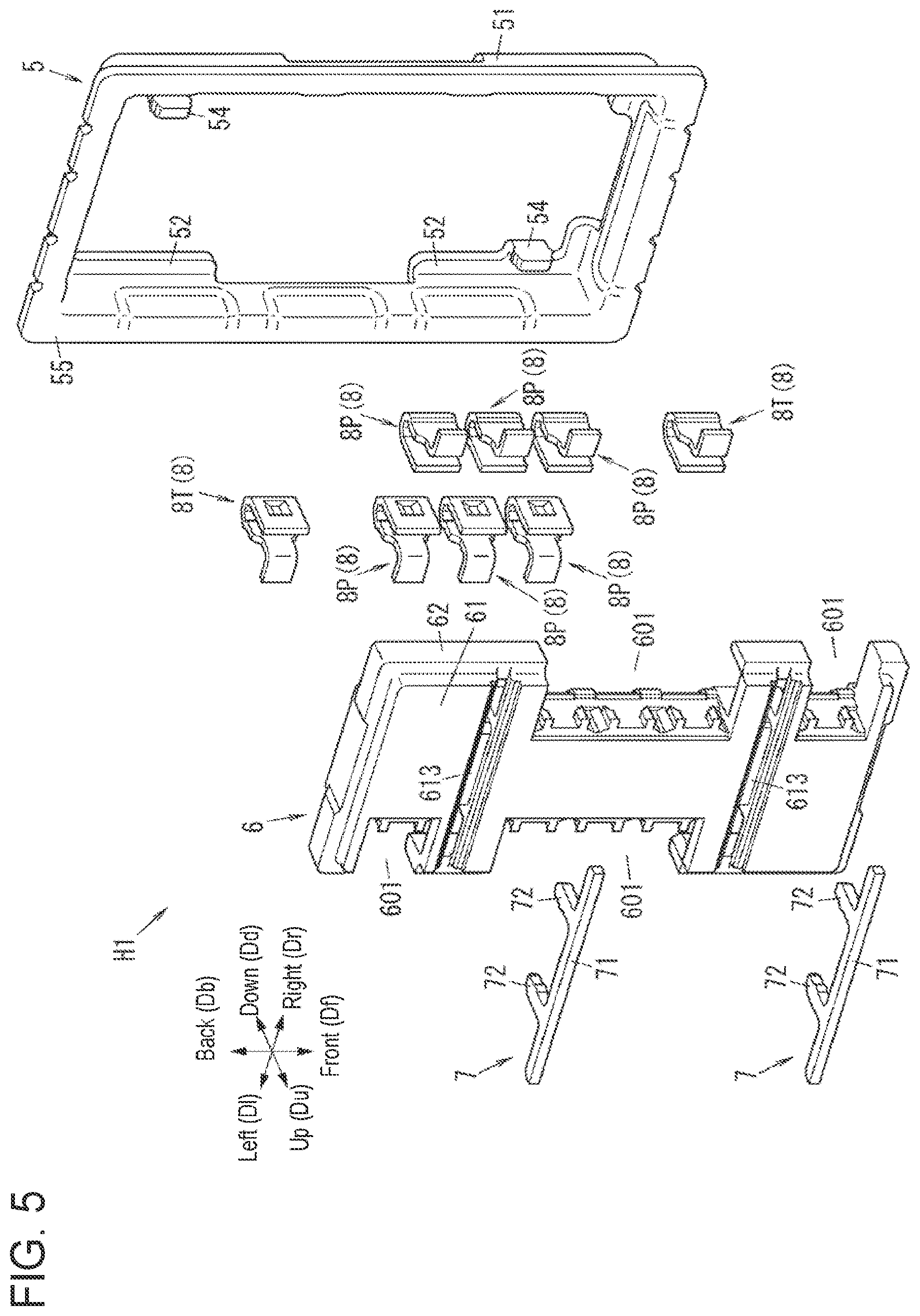 Patent US11777259 Figure 5 – Electrical connector with protrusions on the outer peripheral wall of the shield and device using the same