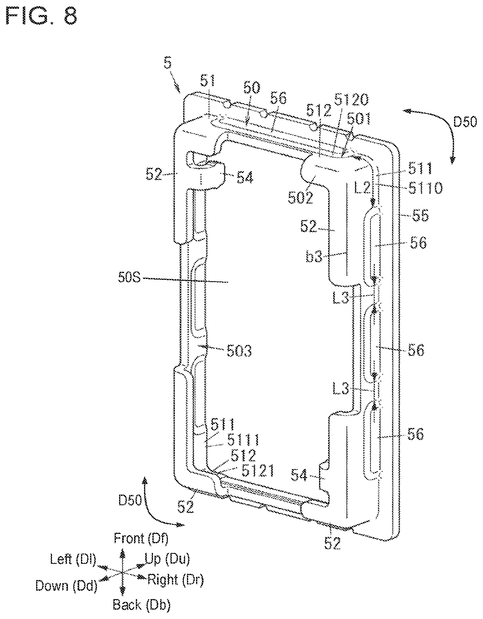 Patent US11777259 Figure 8 – Electrical connector with protrusions on the outer peripheral wall of the shield and device using the same
