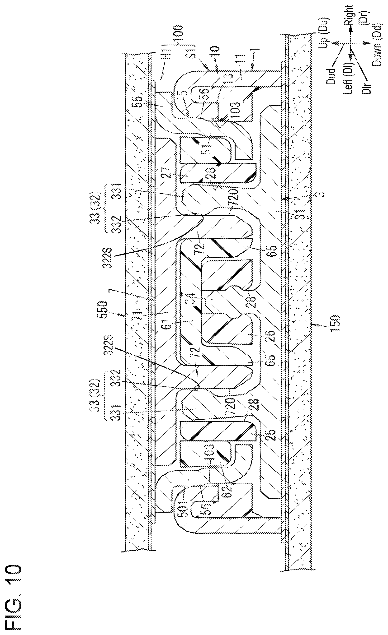 Patent US11777259 Figure 10 – Electrical connector with protrusions on the outer peripheral wall of the shield and device using the same