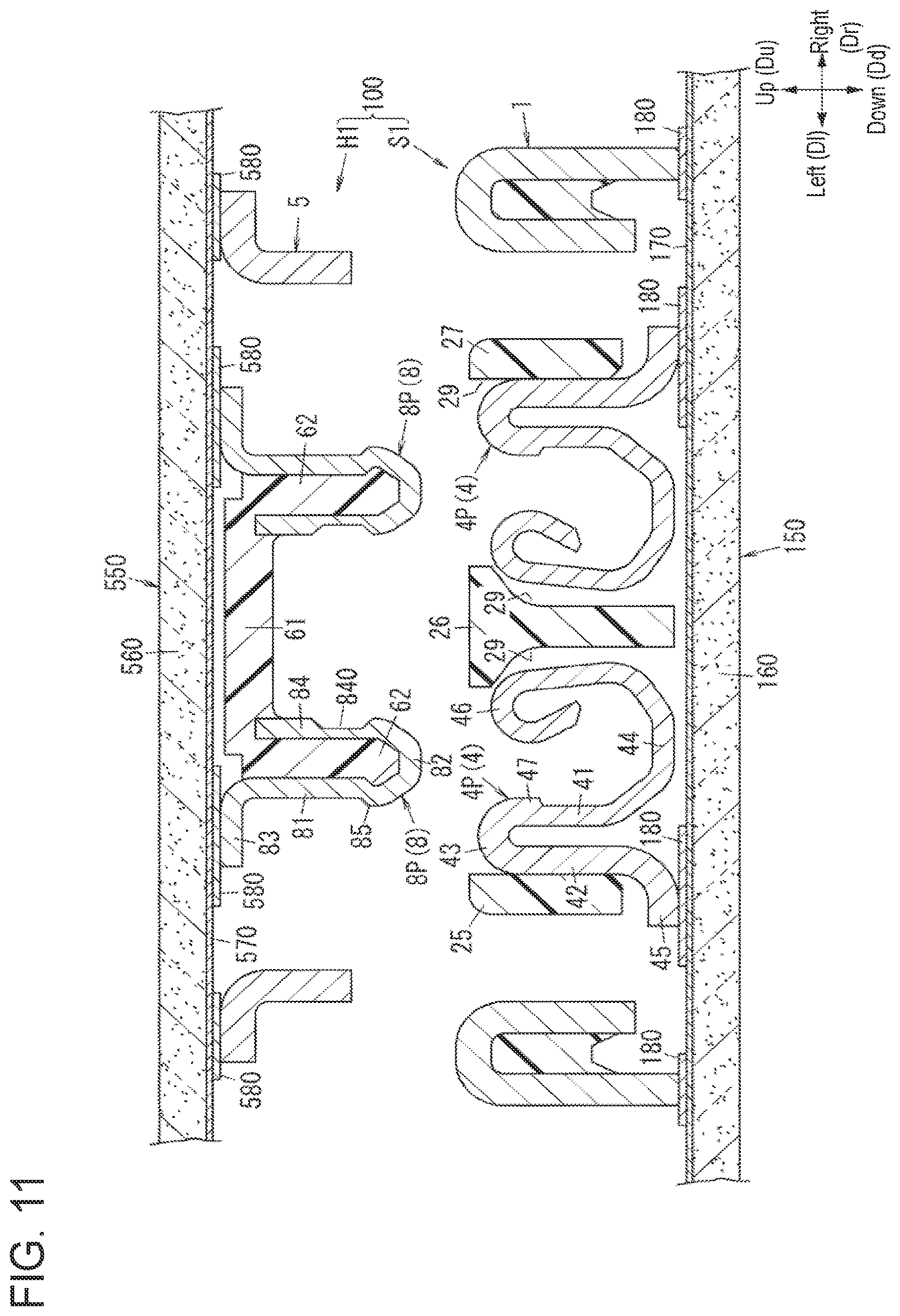 Patent US11777259 Figure 11 – Electrical connector with protrusions on the outer peripheral wall of the shield and device using the same