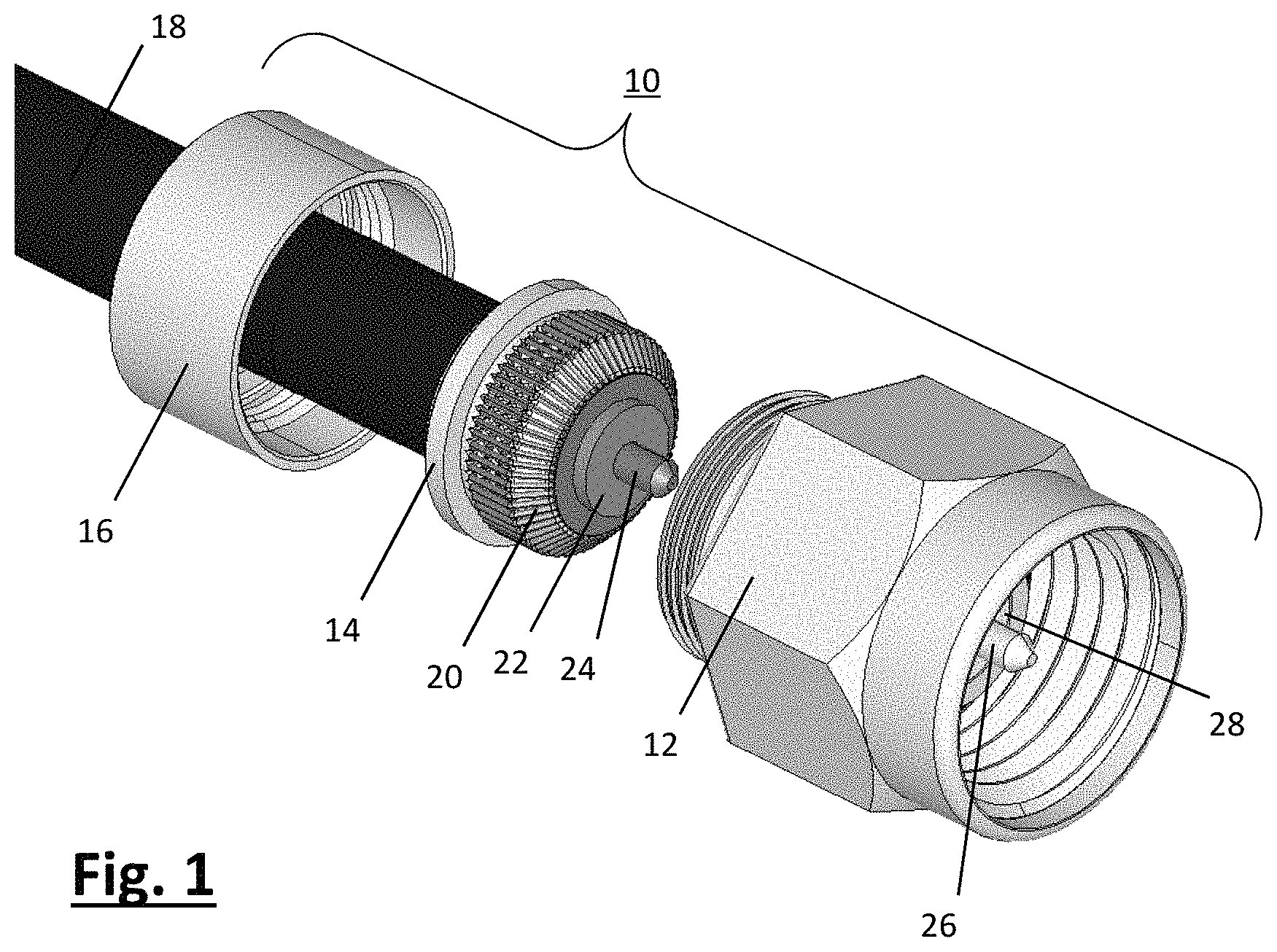 Patent US11777262 Figure 1 – Solderless coaxial cable connector and installation thereof