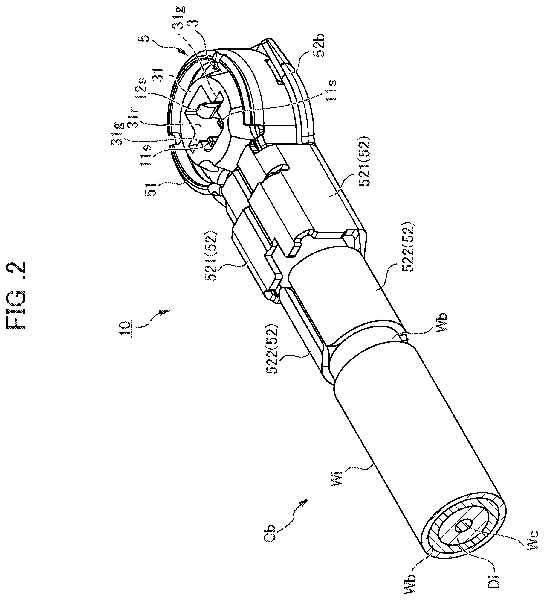 Patent US11777263 Figure 2 – Coaxial connector including crimp housing