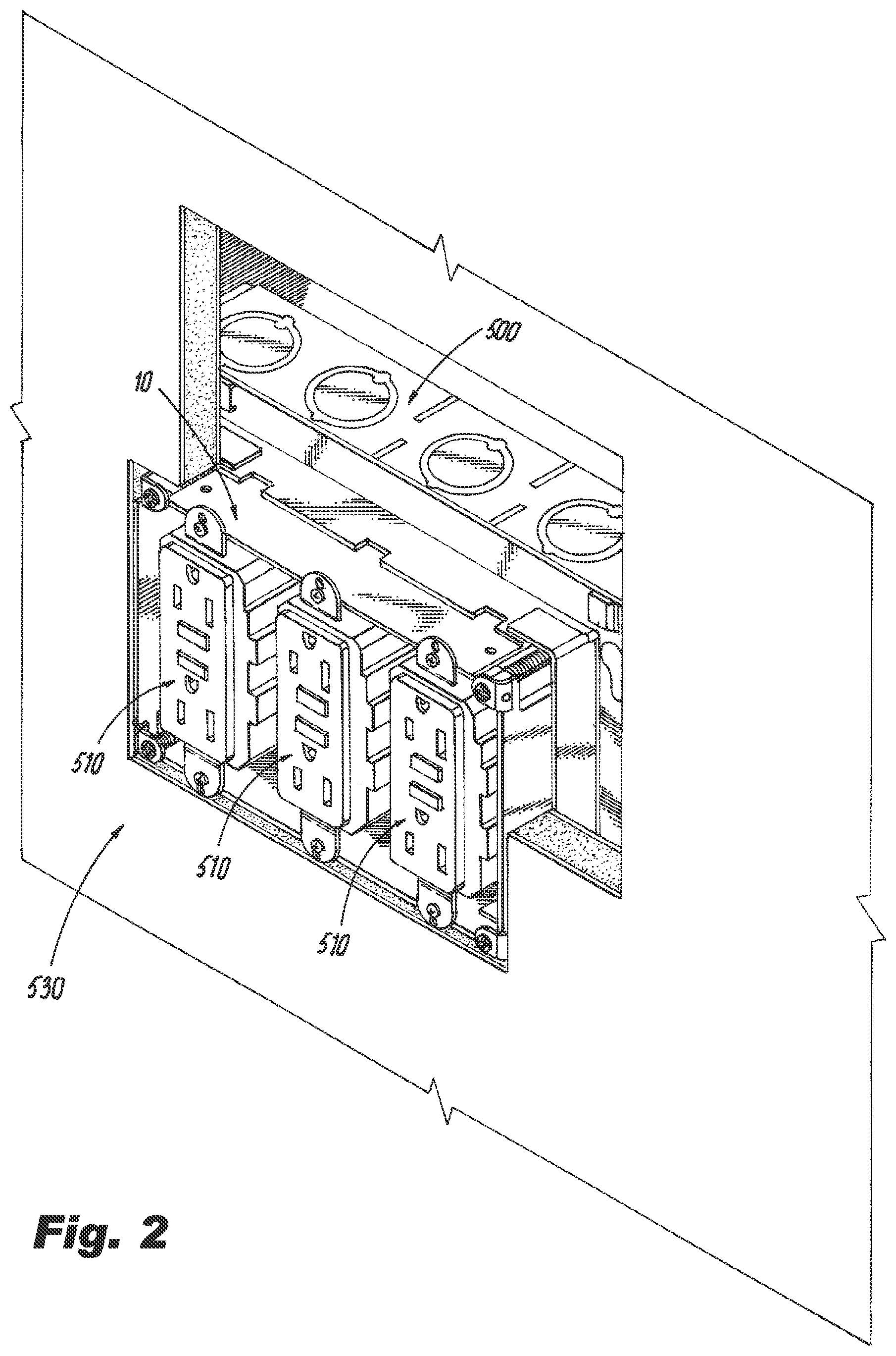 Patent US11777294 Figure 2 – Multi-gang adjustable mud ring assemblies