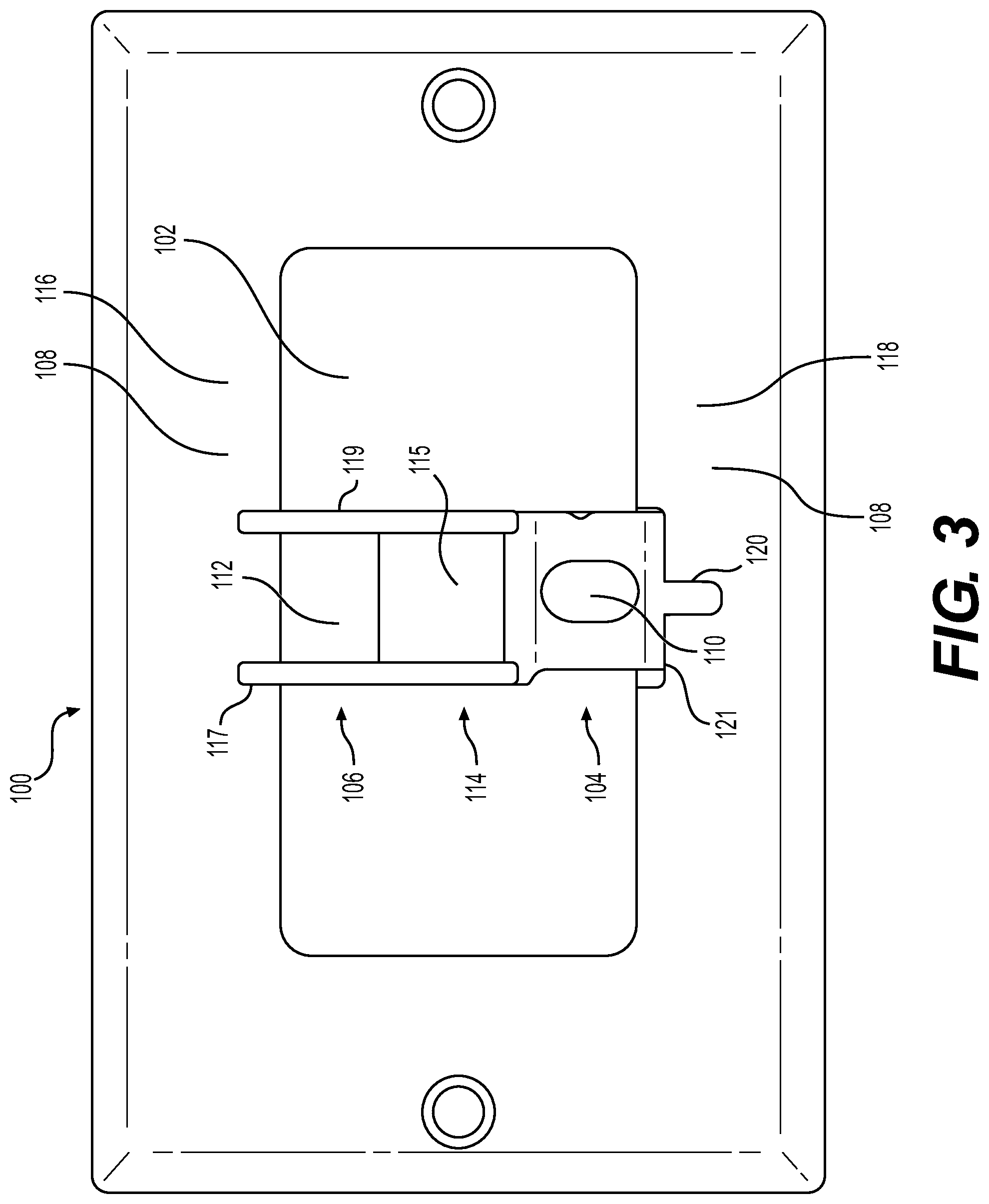 Patent US11777295 Figure 3 – Cable retaining wall plate for combination AC and DC power outlets