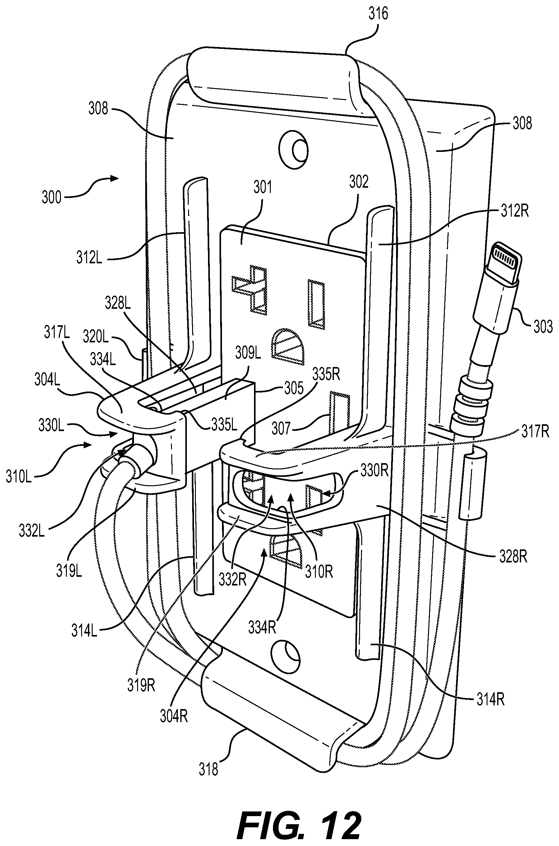 Patent US11777295 Figure 14 – Cable retaining wall plate for combination AC and DC power outlets