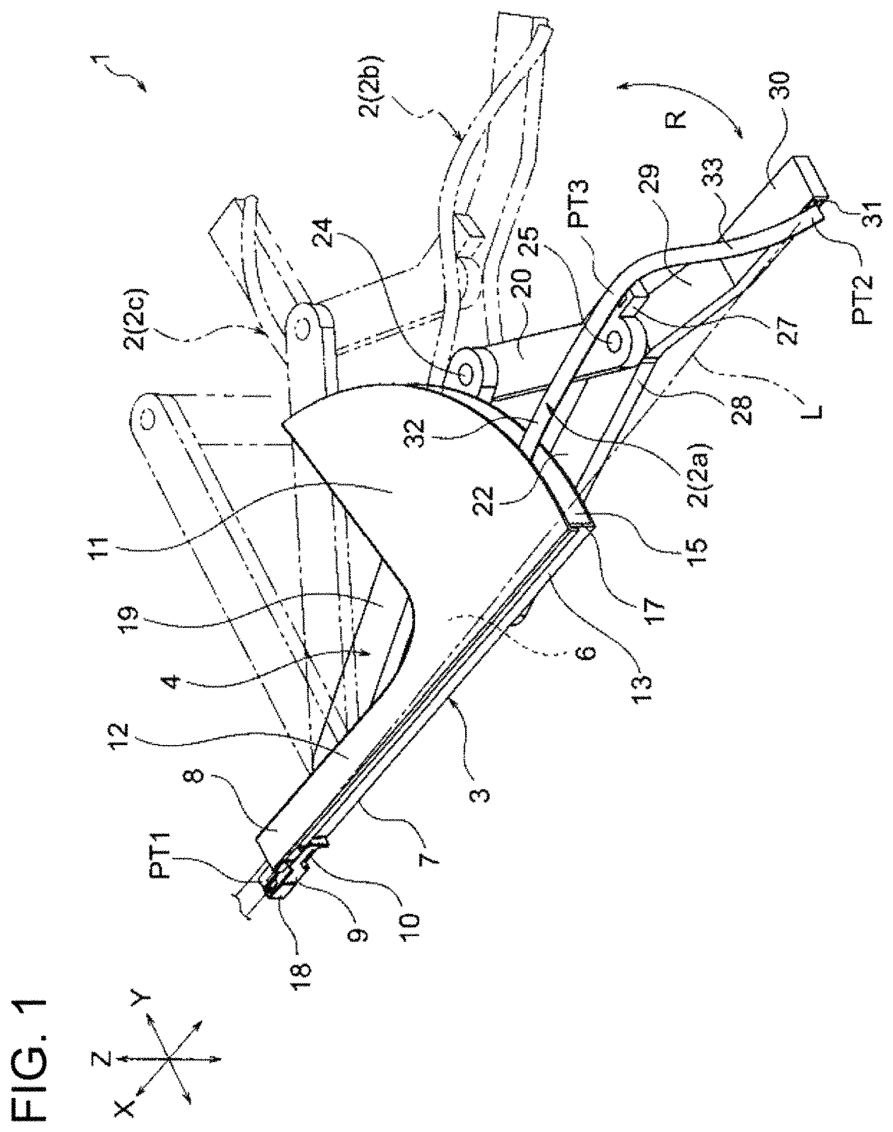 Patent US11777296 Figure 1 – Wire harness installation structure