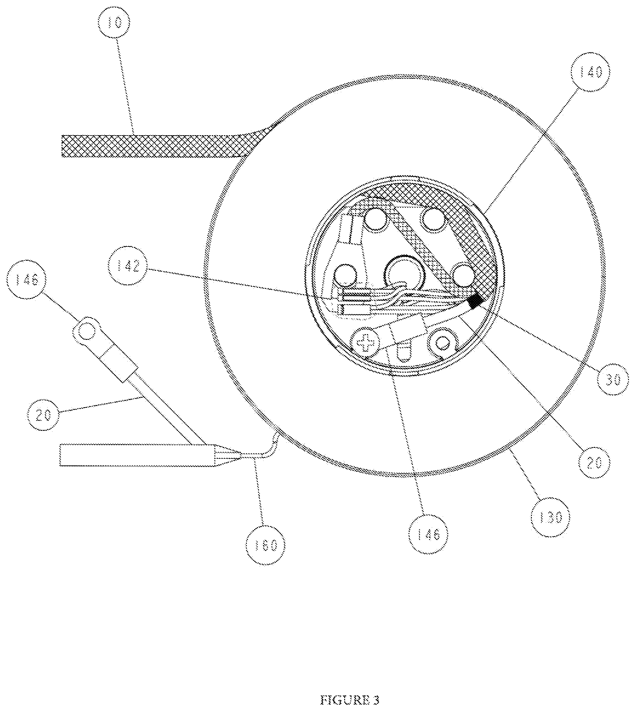 Patent US11777297 Figure 3 – Cord reel including a polymeric sheath with a conductive EMI drain