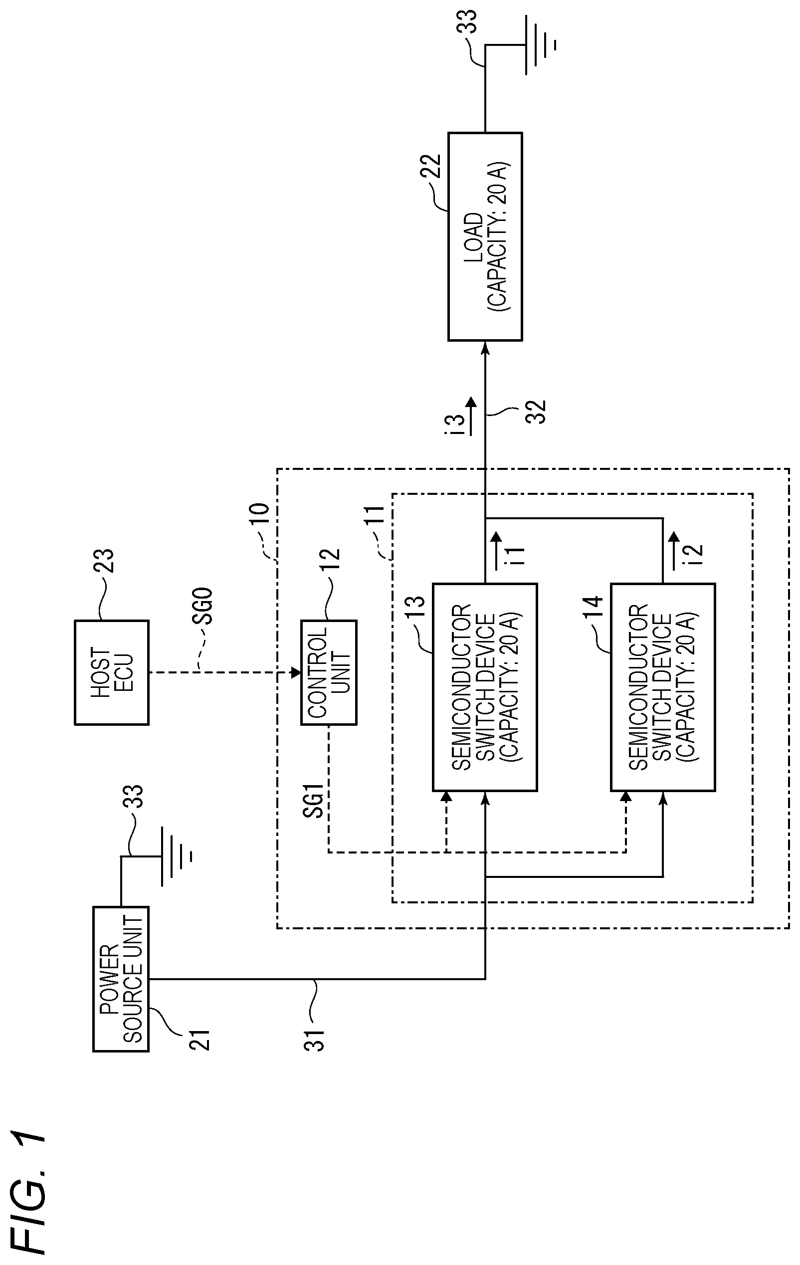 Patent US11777306 — Load control device for controlling energization of a load using a semiconductor switch — Figure 1